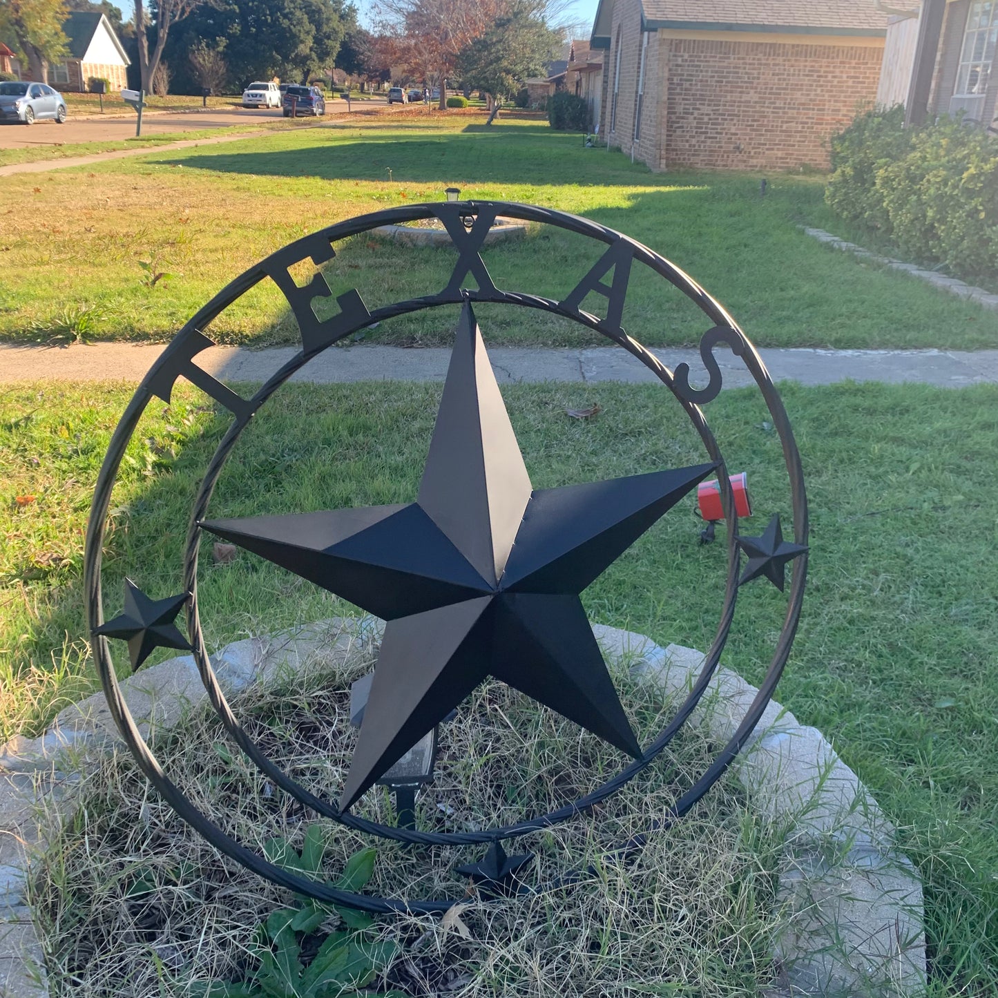 TEXAS LONESTAR WITH 3 SMALL STARS BARN STAR METAL RUSTIC BLACK TWISTED ROPE RING WESTERN HOME DECOR HANDMADE NEW