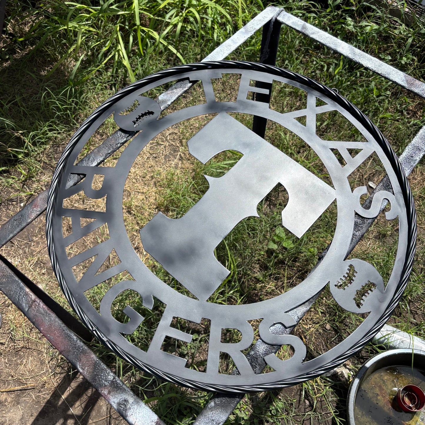 TEXAS RANGERS BLACK CUSTOM METAL VINTAGE CRAFT TEAM SIGN TWISTED ROOE RING HANDMADE