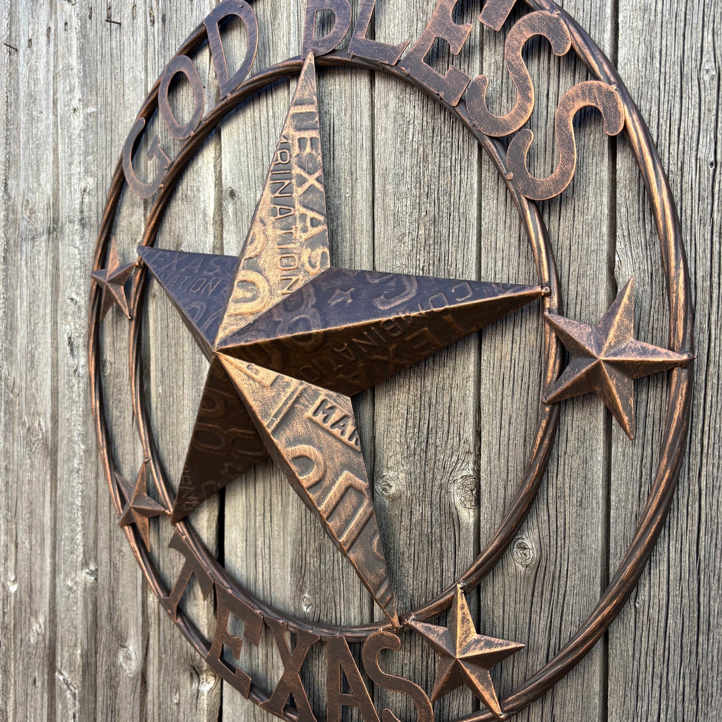 GOD BLESS TEXAS LICENSE PLATE EMBOSSED STAR BARN STAR METAL LONE STAR WESTERN HOME DECOR HANDMADE