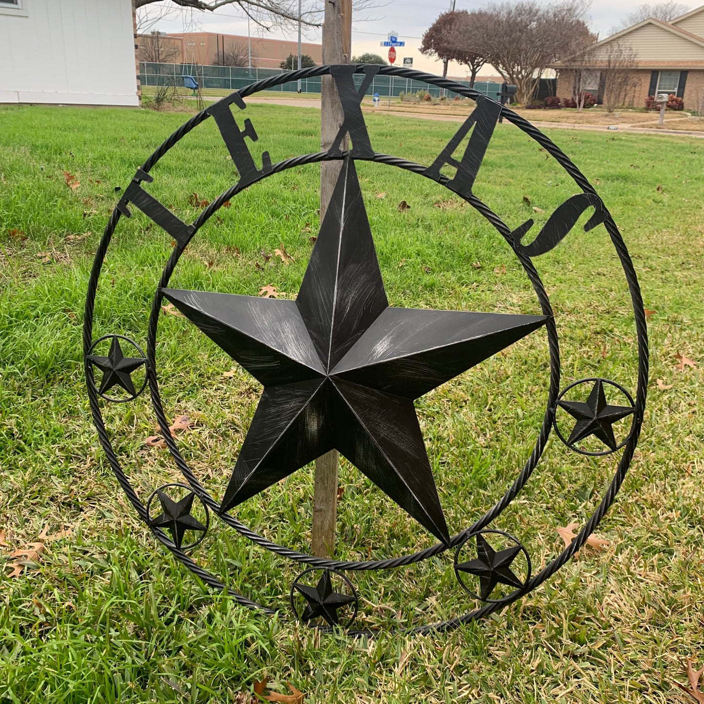 TEXAS BLACK DISTRESSED STAR TWO TONE TEXTURE BARN STAR METAL LONESTAR TWISTED ROPE RING WESTERN HOME DECOR HANDMADE NEW