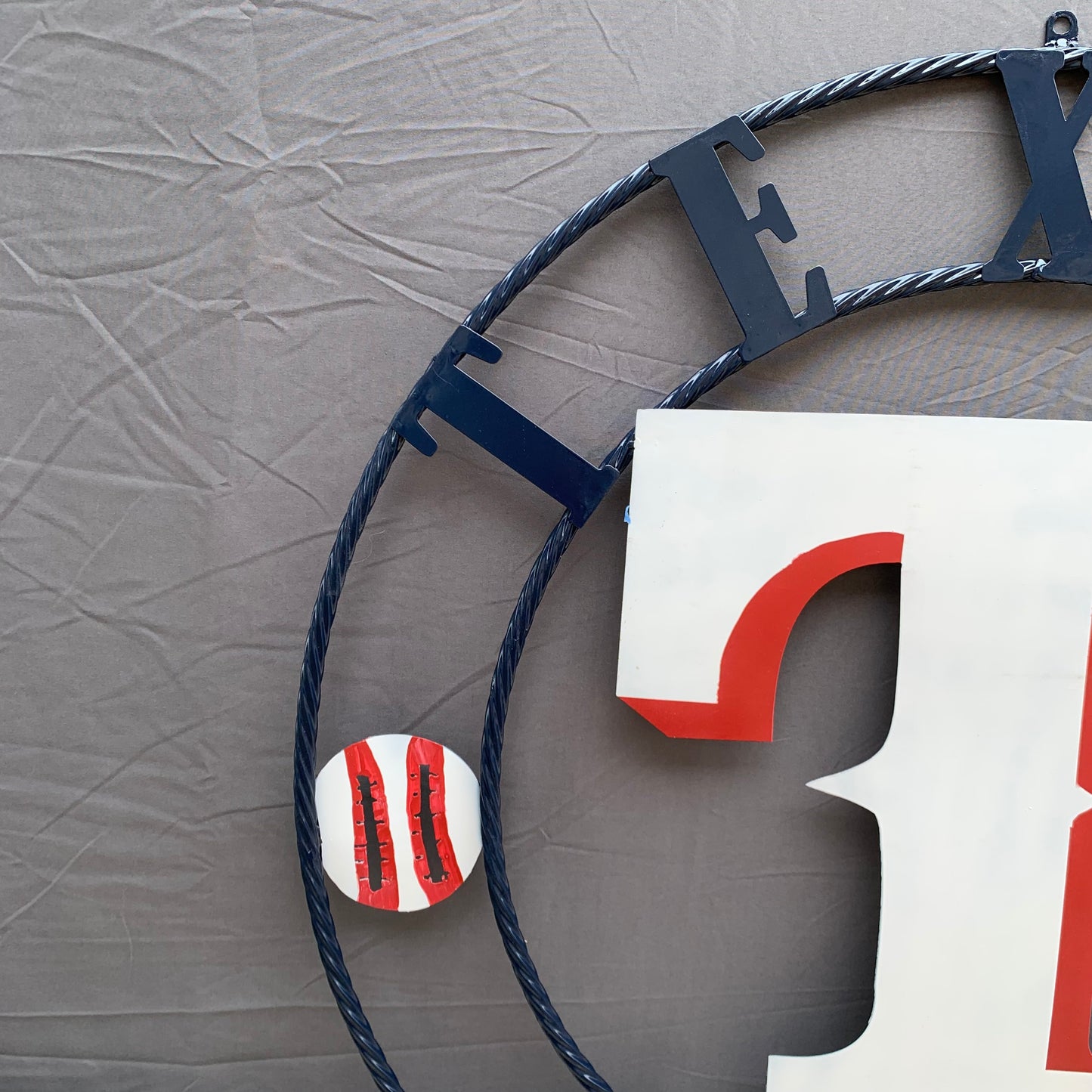 TEXAS RANGERS CUSTOM METAL VINTAGE CRAFT TEAM SIGN WHITE & RED & NAVY BLUE RING HANDMADE