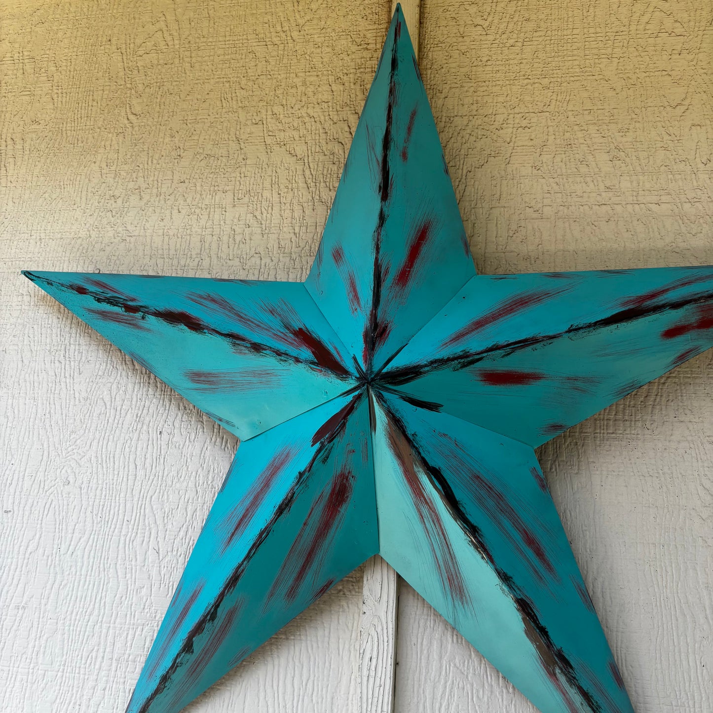 TURQUOISE DISTRESSED TWO TONE BARN STAR METAL ART WESTERN HOME DECOR HANDMADE