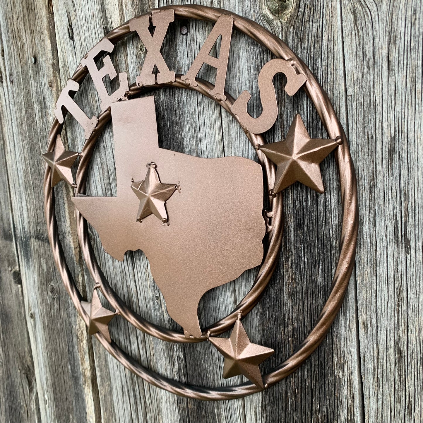 12" STATE OF TEXAS MAP RUSTIC BRONZE TWISTED RING METAL SIGN WESTERN HOME DECOR HANDMADE NEW