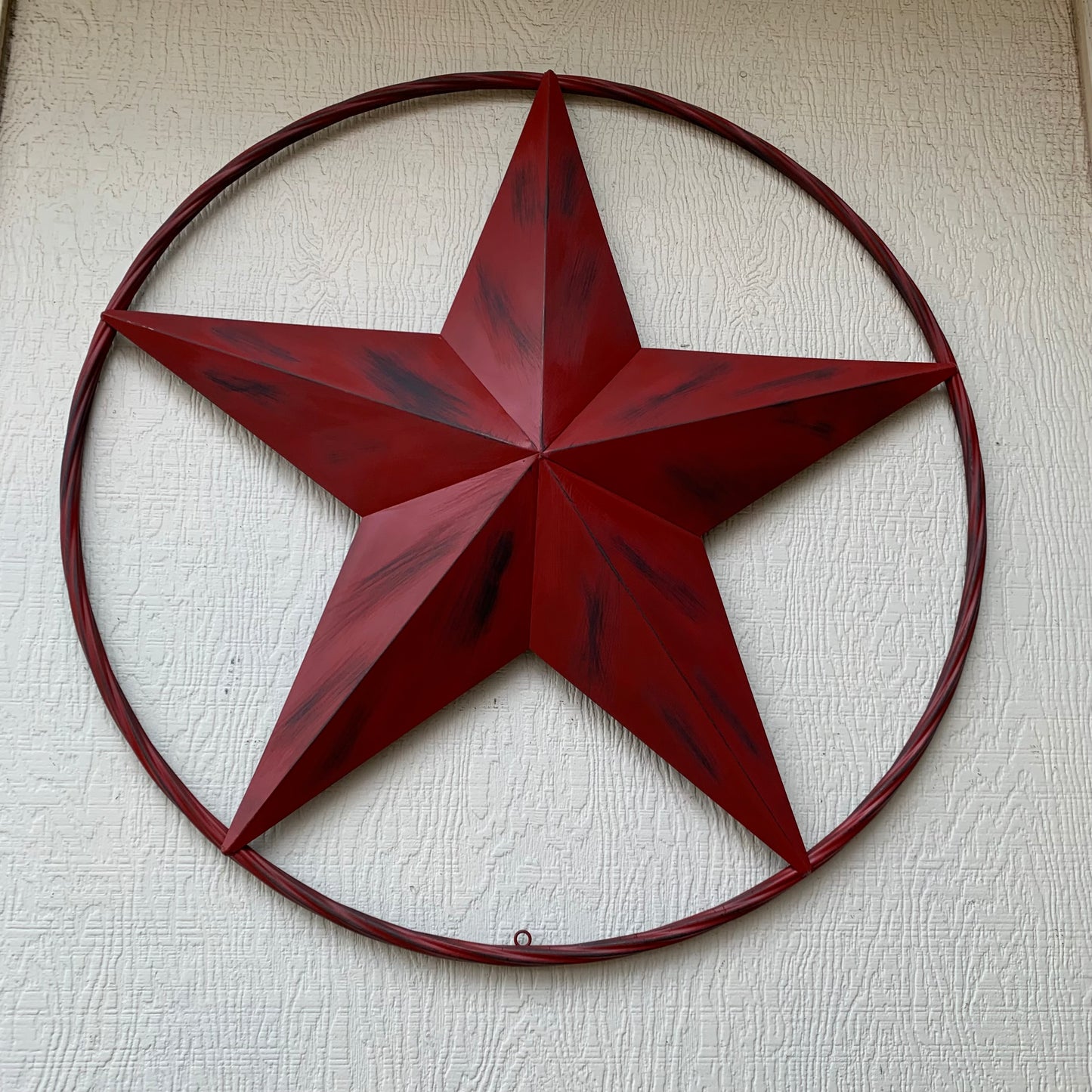 RED DISTRESSED STAR TWO TONE TEXTURE BARN STAR METAL LONESTAR TWISTED ROPE RING WESTERN HOME DECOR HANDMADE NEW #EH12958