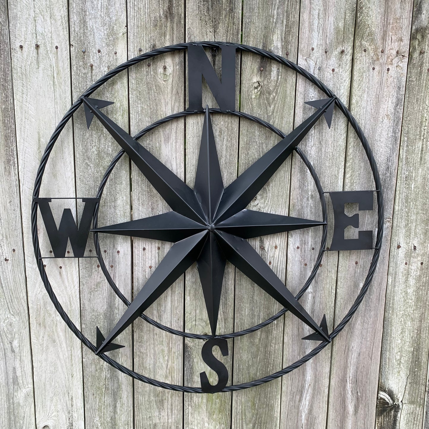 36" COMPASS RUSTIC BLACK METAL SIGN WALL ART WESTERN HOME DECOR HANDMADE NEW