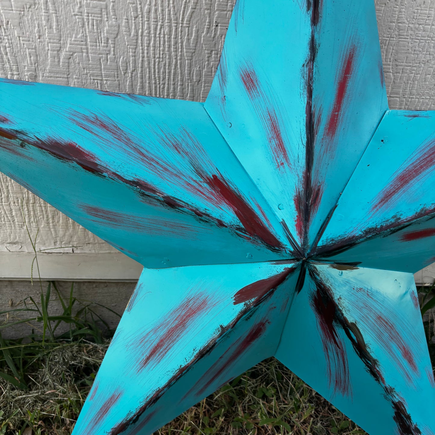 TURQUOISE DISTRESSED TWO TONE BARN STAR METAL ART WESTERN HOME DECOR HANDMADE