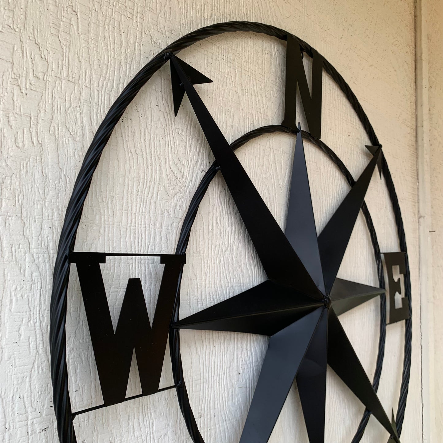 36" COMPASS RUSTIC BLACK METAL SIGN WALL ART WESTERN HOME DECOR HANDMADE NEW
