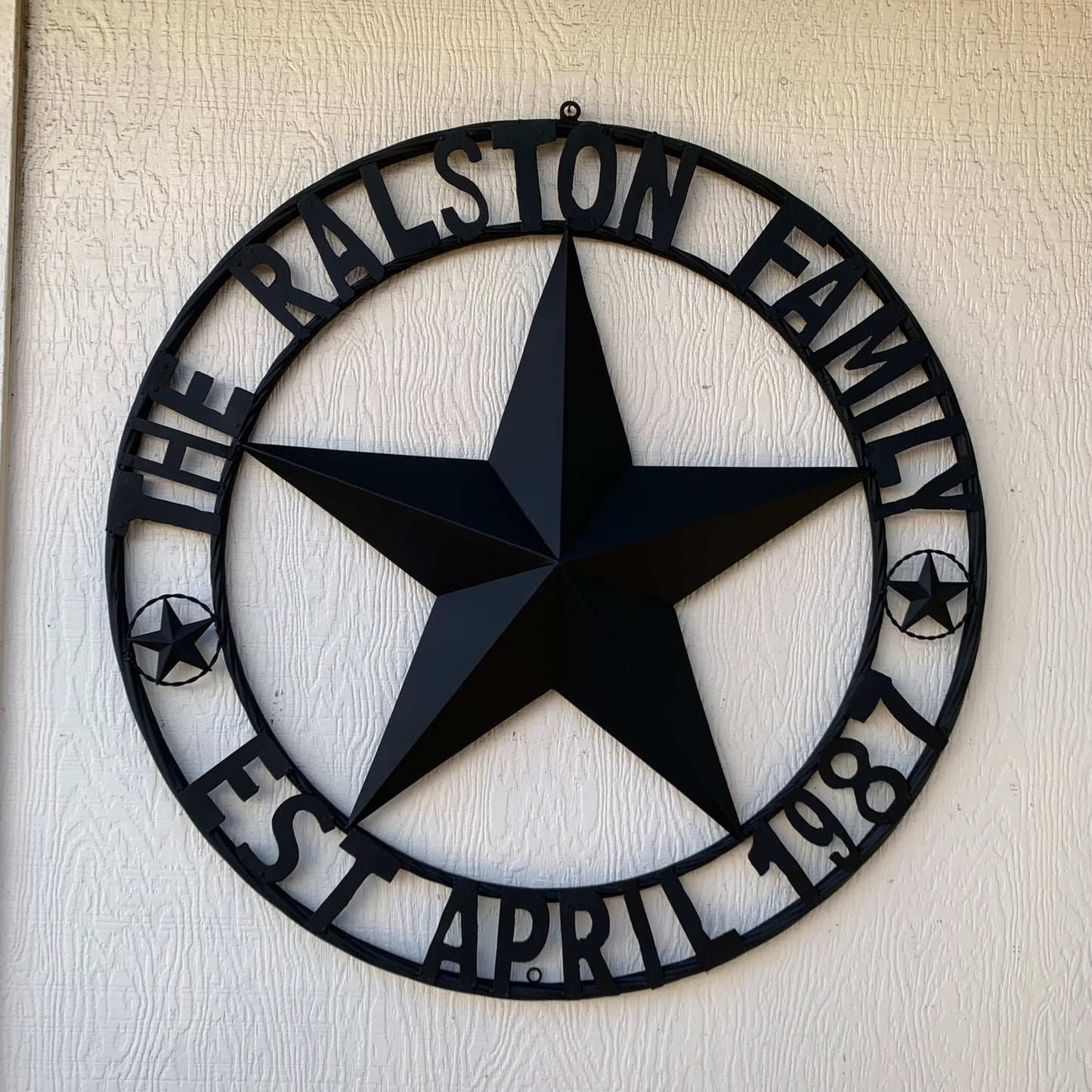 RALSTON FAMILY STYLE CUSTOM NAME STAR BARN METAL STAR 3d TWISTED ROPE RING WESTERN HOME DECOR RUSTIC BLACK HANDMADE 24",32",36",50"