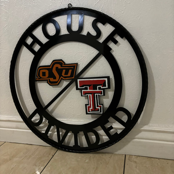 HOUSE DIVIDED OSU & TECH CUSTOM VINTAGE METAL CRAFT WALL ART RUSTIC TEAM SIGN HANDMADE 18",24",32",36