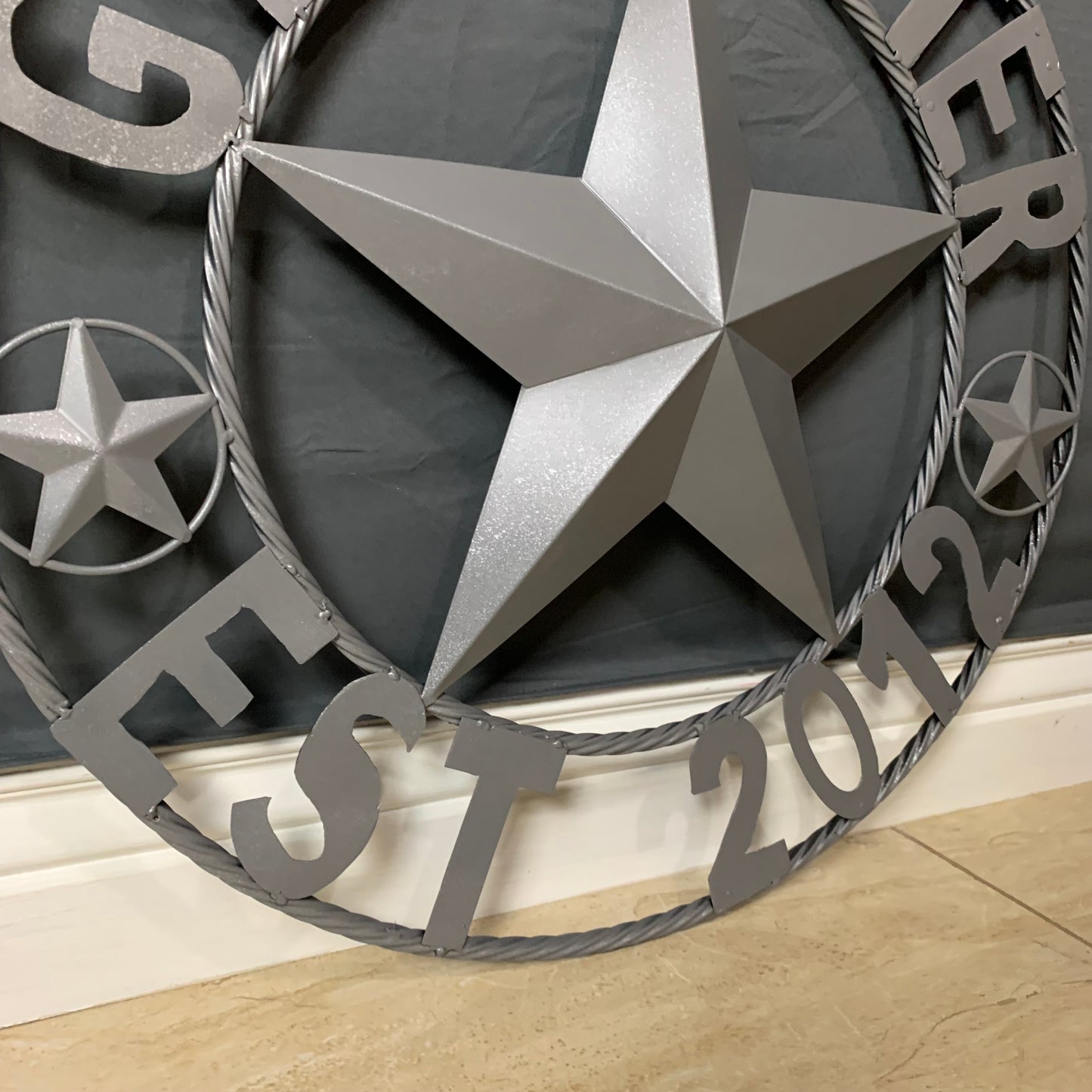 GLASTETTER STYLE YOUR CUSTOM NAME BARN STAR 3d METAL LONE STAR TWISTED ROPE RING WESTERN HOME DECOR RUSTIC GREY HANDMADE 24",32",36",50"