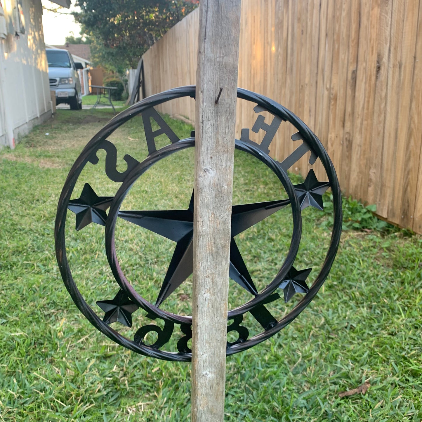 TEXAS FLAG STAR RED WHT BLUE STAR & BRONZE COPPER RING 1836 TEXAS METAL BARN LONE STAR WESTERN HOME DECOR HANDMADE NEW 12",18",24",32",36",50"