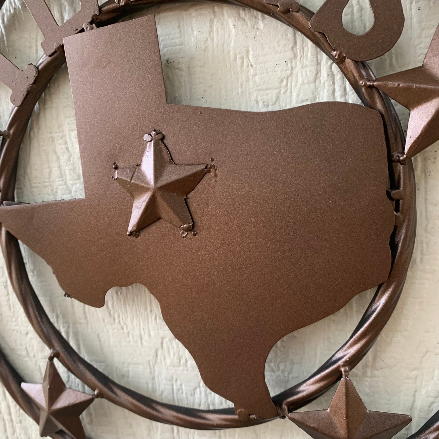 12" STATE OF TEXAS MAP RUSTIC BRONZE TWISTED RING METAL SIGN WESTERN HOME DECOR HANDMADE NEW
