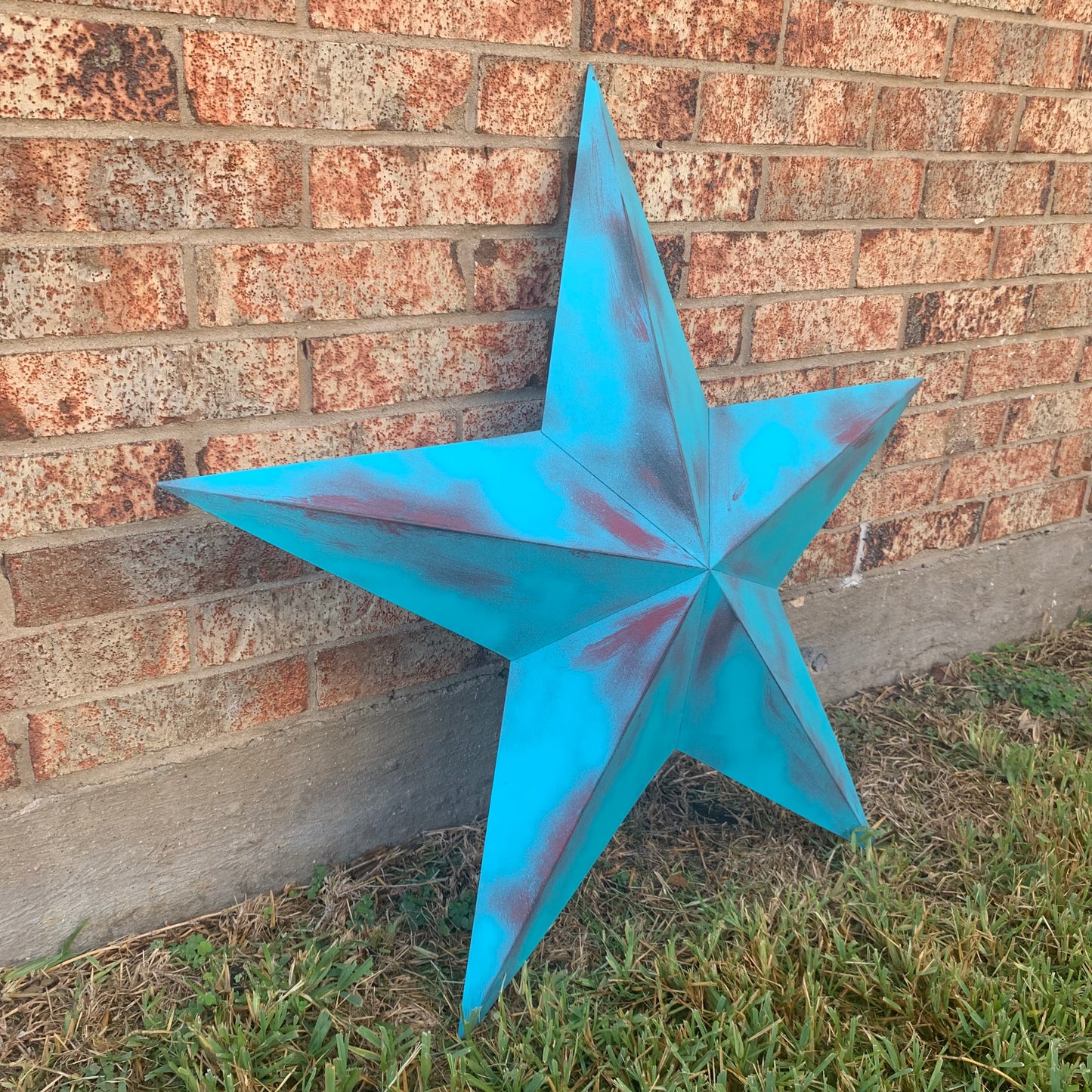 #EH10540 TURQUOISE DISTRESSED TWO TONE BARN STAR METAL ART WESTERN HOME DECOR HANDMADE NEW