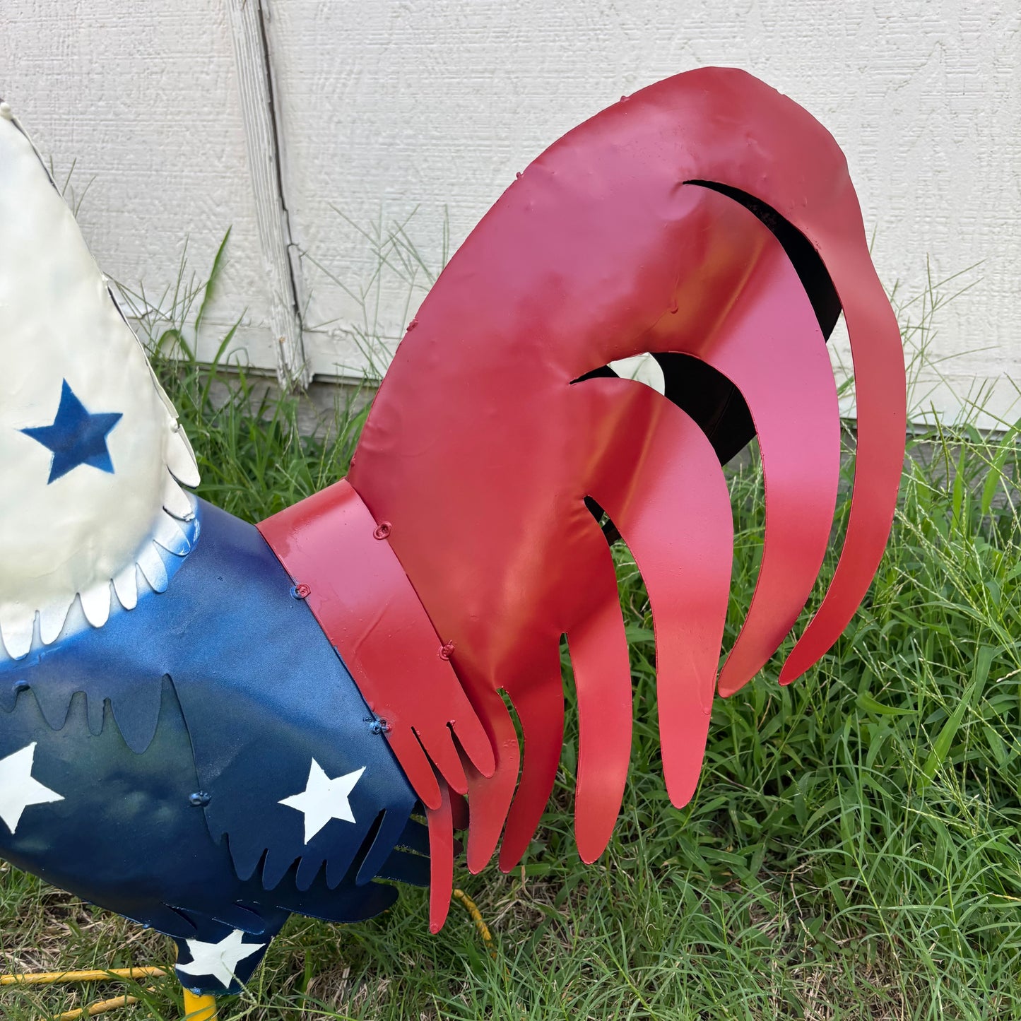 USA FLAG ROOSTER AMERICAN RED WHITE BLUE PATRIOTIC GARDEN METAL SCULPTURE WESTERN HOME DECOR ORNAMENT HANDMADE #34-003