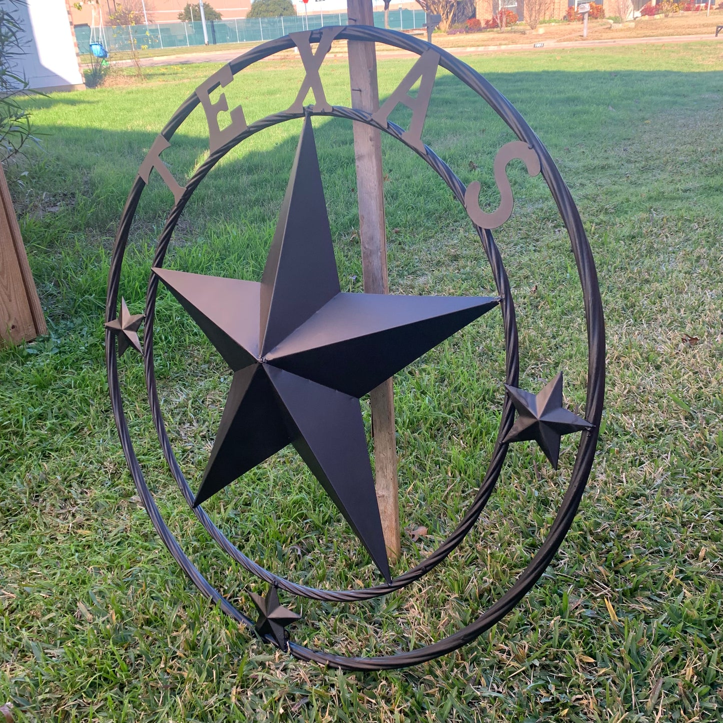 TEXAS LONESTAR WITH 3 SMALL STARS BARN STAR METAL RUSTIC BLACK TWISTED ROPE RING WESTERN HOME DECOR HANDMADE NEW
