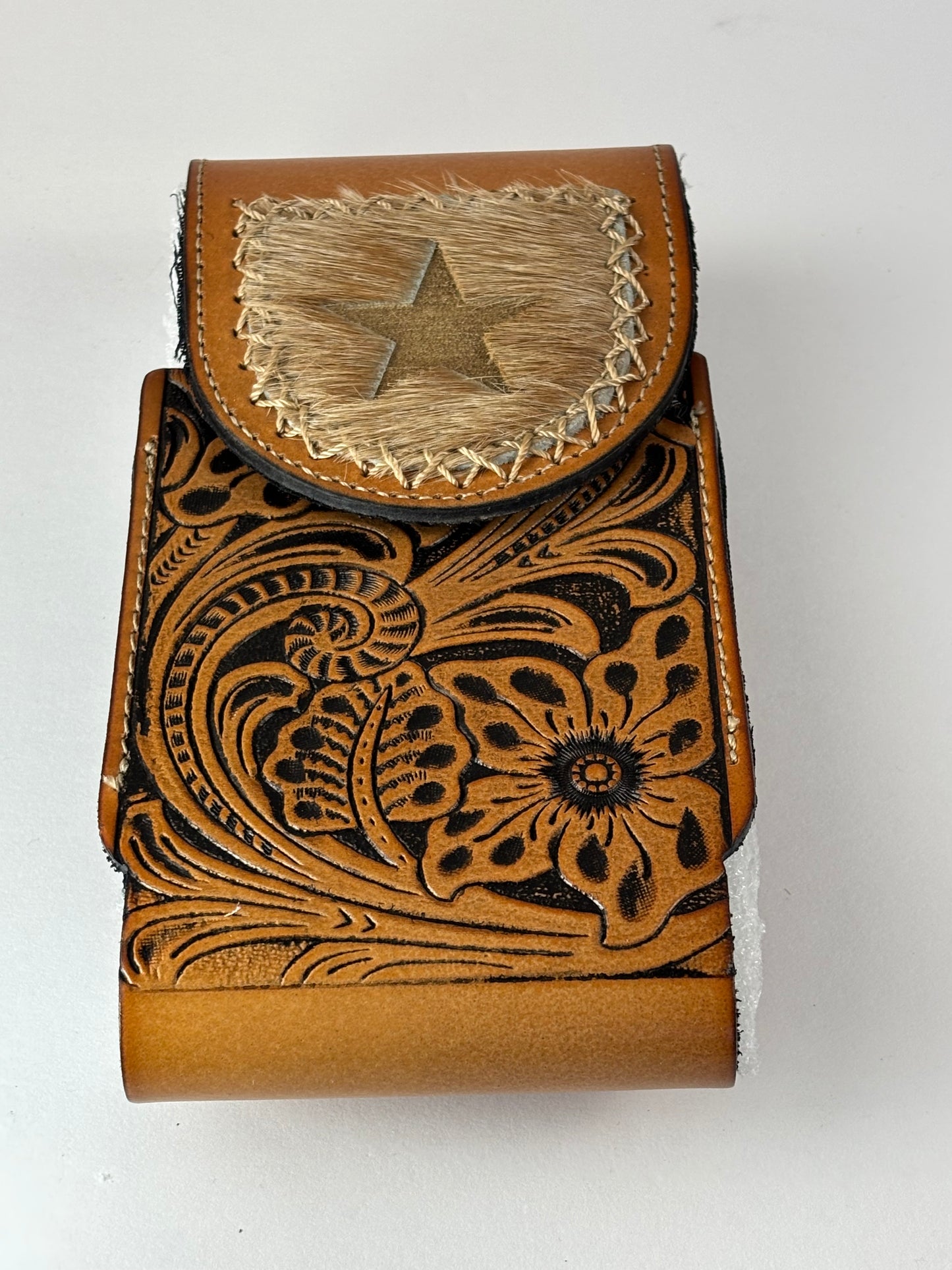 7" STAR LEATHER HOLSTER TAN BROWN STAR POUCH EXTRA LARGE  BELT LOOP CELL PHONE CASE UNIVERSAL OVERSIZE #EH13320