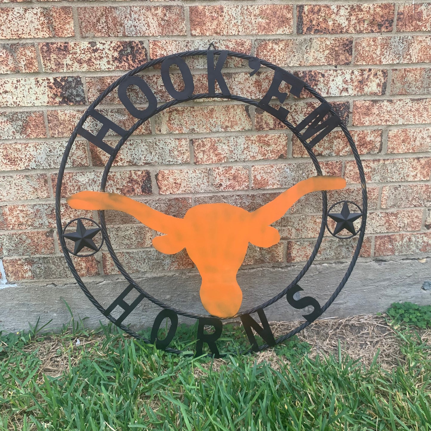 HOOKEM HORNS WITH LONE STAR TEXAS LONGHORNS HOOK EM METAL CUSTOM VINTAGE CRAFT WALL ART TEAM SIGN HANDMADE