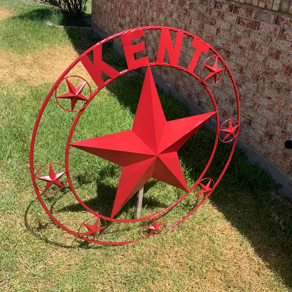 KENT STYLE YOUR CUSTOM STAR METAL NAME RUSTIC BURGUNDY RED CUSTOM 3d STAR METAL NAME BARN STAR TWISTED ROPE RING DESIGN METAL WALL ART HOME DECOR ANY SIZE