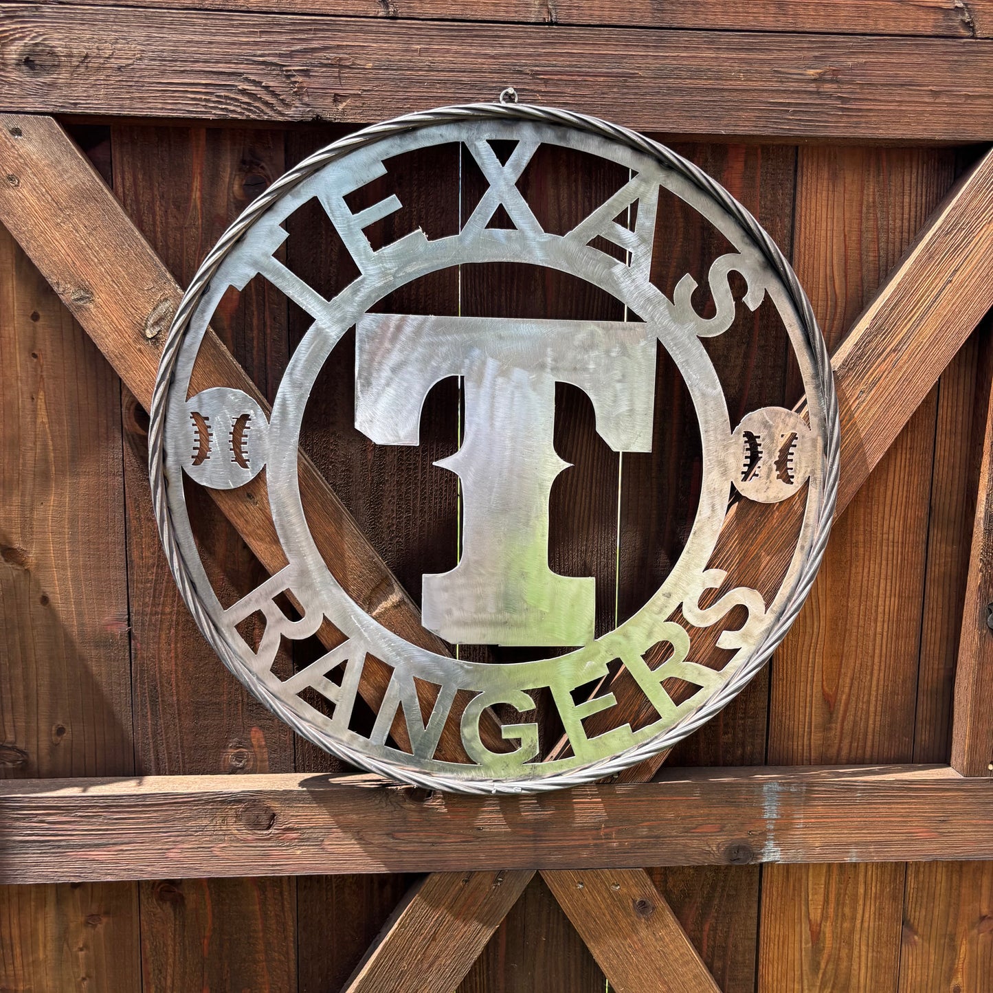 TEXAS RANGERS CUSTOM RAW METAL VINTAGE CRAFT TEAM SIGN TWISTED ROPE RING HANDMADE