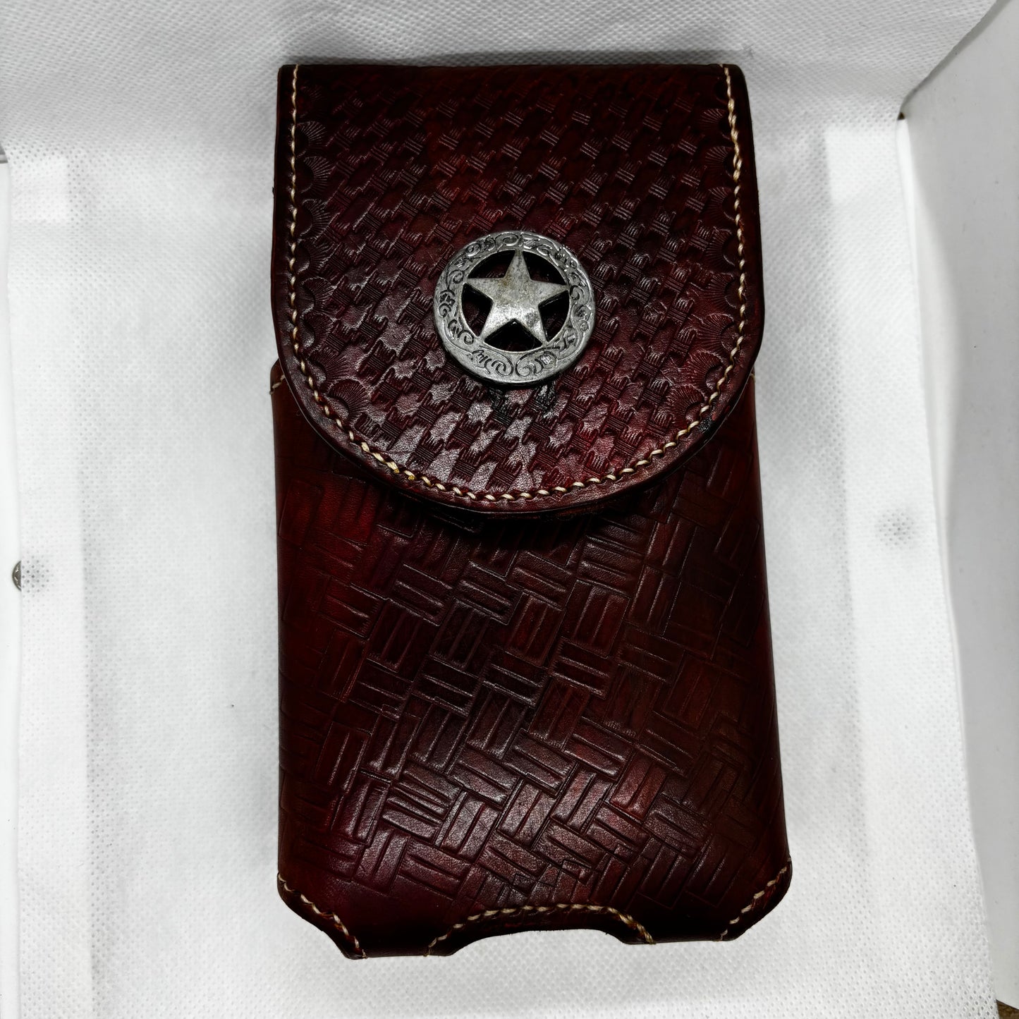 7" LONE STAR LEATHER HOLSTER BROWN STAR POUCH EXTRA LARGE  BELT LOOP CLIP CELL PHONE CASE UNIVERSAL HANDMADE #EH13808