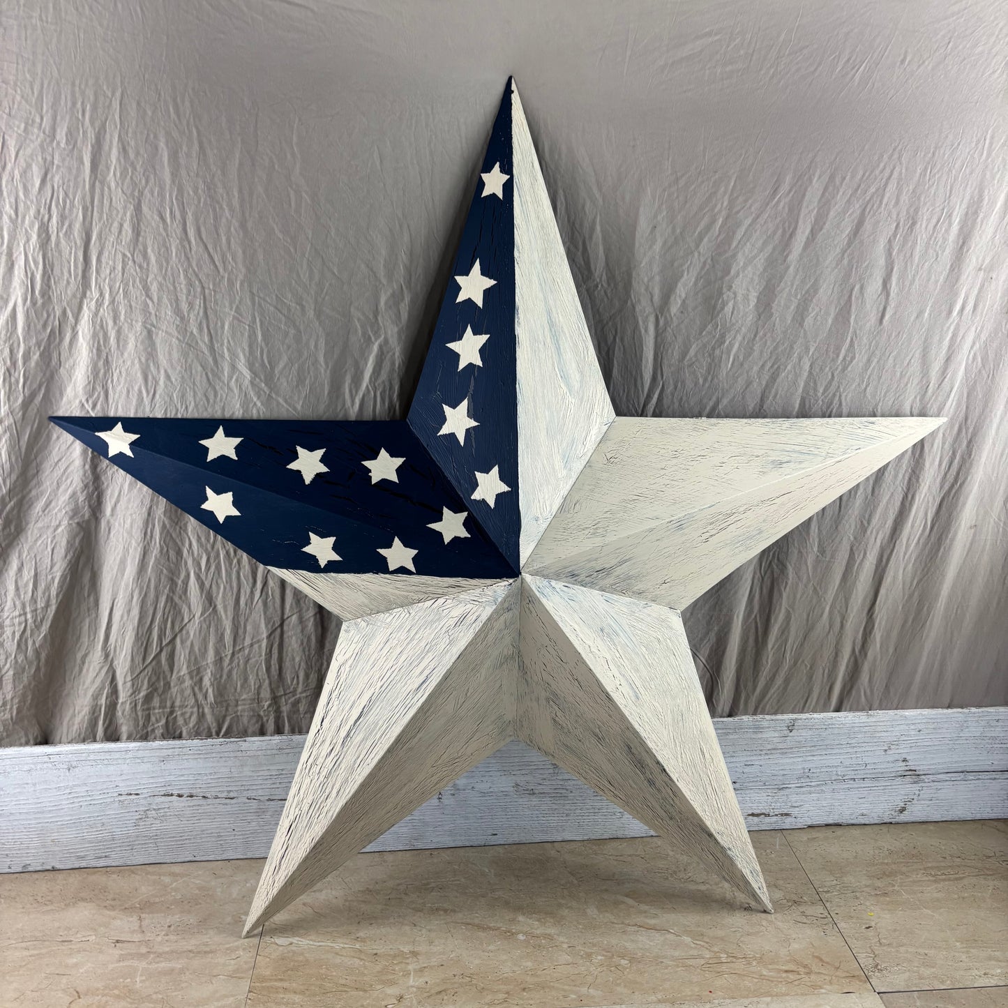USA FLAG STAR CRACKLE RED IVORY NAVY BLUE METAL BARN STAR METAL WALL ART WESTERN HOME DECOR HANDMADE NEW