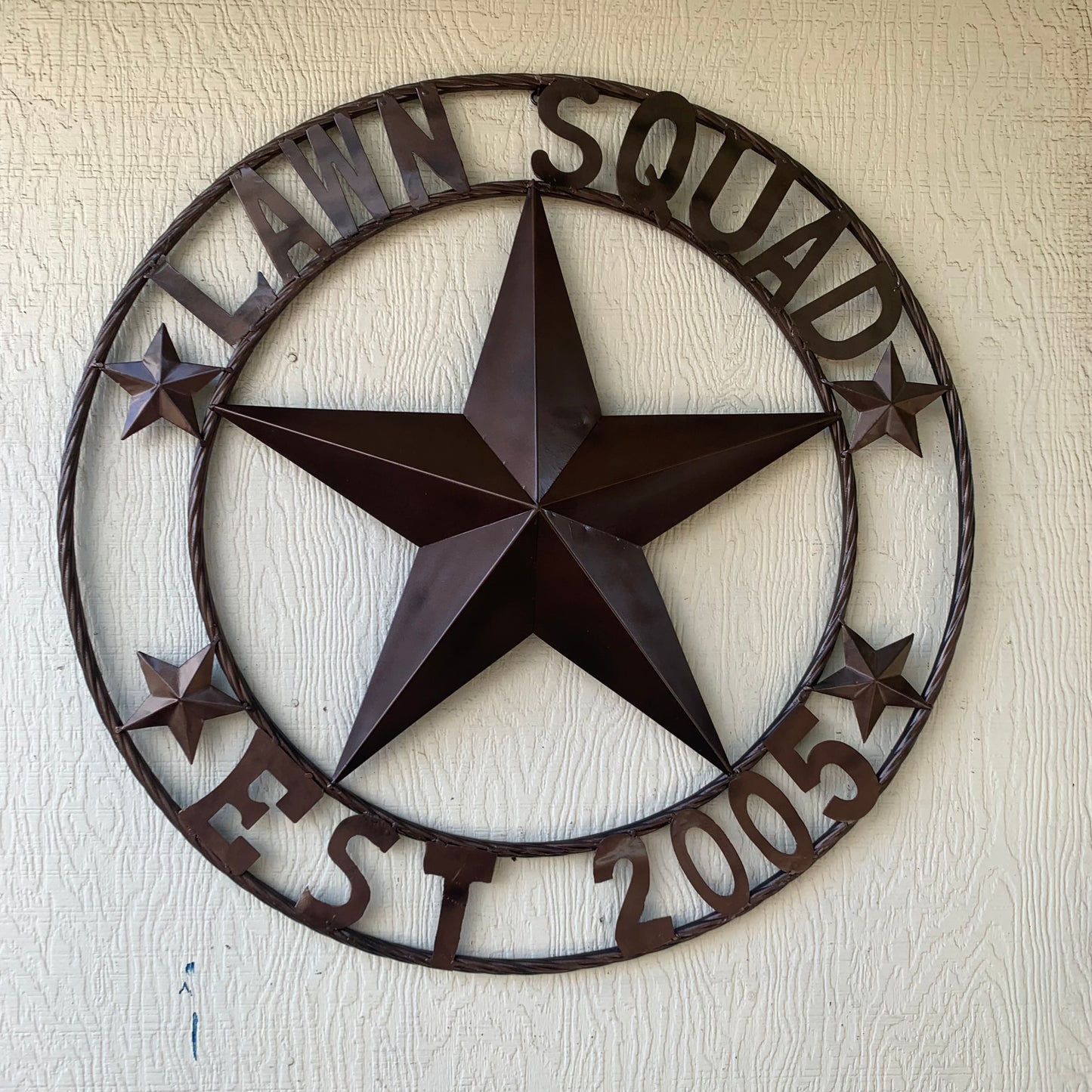 LAWN SQUAD STYLE CUSTOM BARN STAR NAME YOUR CUSTOM NAME STAR METAL NAME BARN STAR WITH TWISTED ROPE RING DESIGN METAL WALL 3d STAR ART WESTERN HOME DECOR RUSTIC BRONZE NEW
