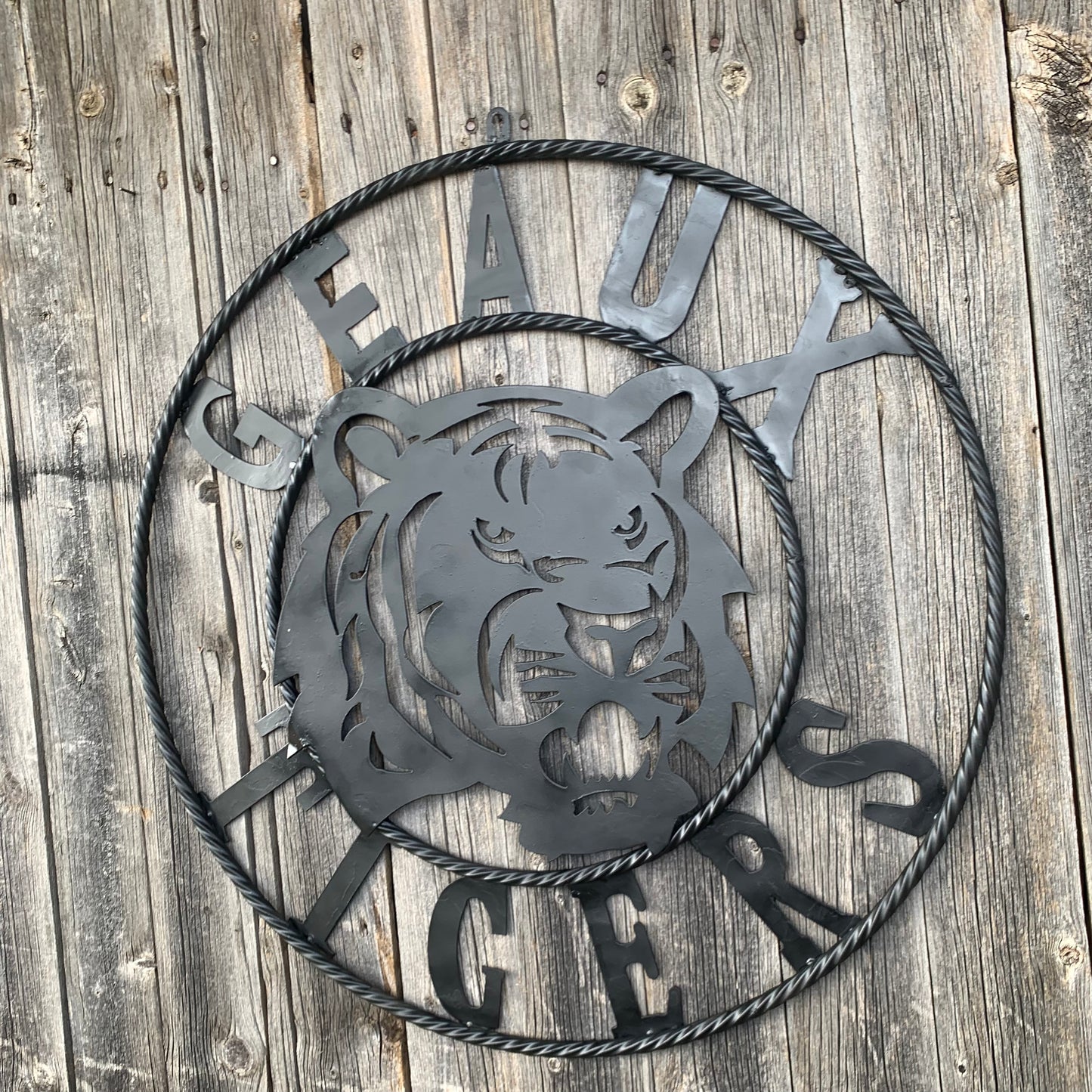 GEAUX TIGERS BLACK CUSTOM METAL VINTAGE CRAFT SIGN TEAM HANDMADE