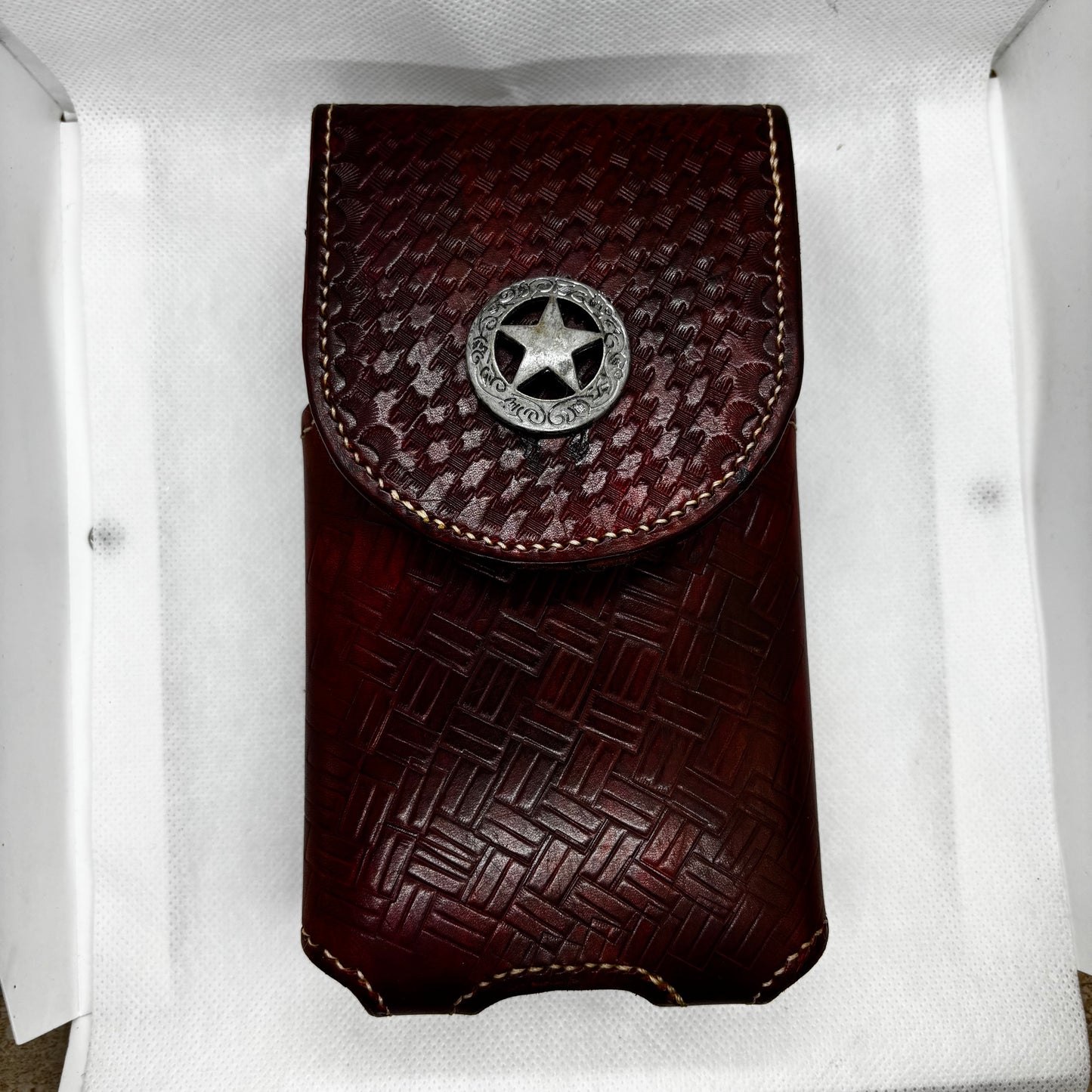 7" LONE STAR LEATHER HOLSTER BROWN STAR POUCH EXTRA LARGE  BELT LOOP CLIP CELL PHONE CASE UNIVERSAL HANDMADE #EH13808