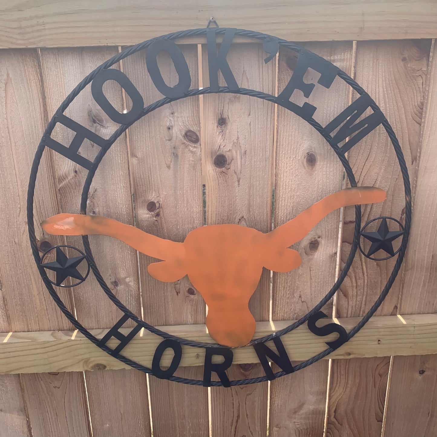HOOKEM HORNS WITH LONE STAR TEXAS LONGHORNS HOOK EM METAL CUSTOM VINTAGE CRAFT WALL ART TEAM SIGN HANDMADE