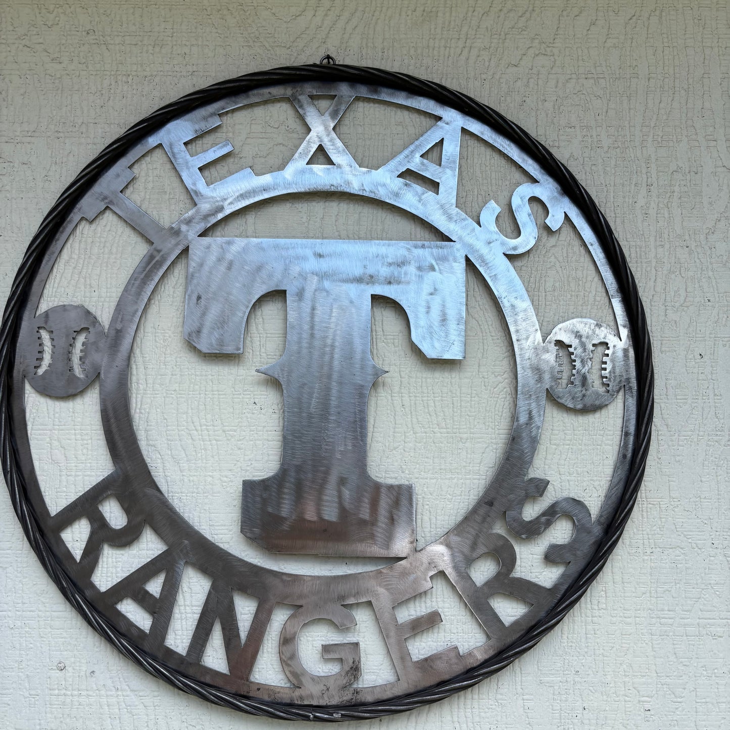 TEXAS RANGERS CUSTOM RAW METAL VINTAGE CRAFT TEAM SIGN TWISTED ROPE RING HANDMADE