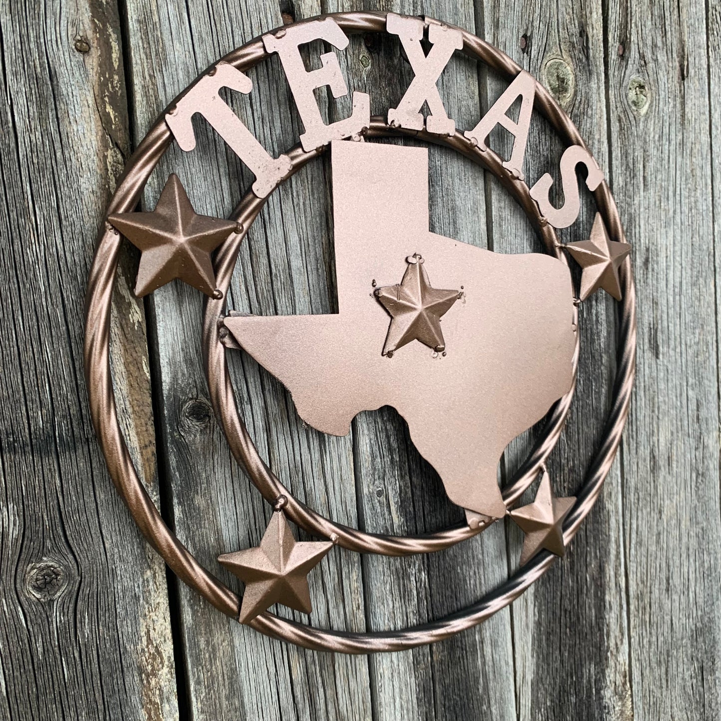 12" STATE OF TEXAS MAP RUSTIC BRONZE TWISTED RING METAL SIGN WESTERN HOME DECOR HANDMADE NEW