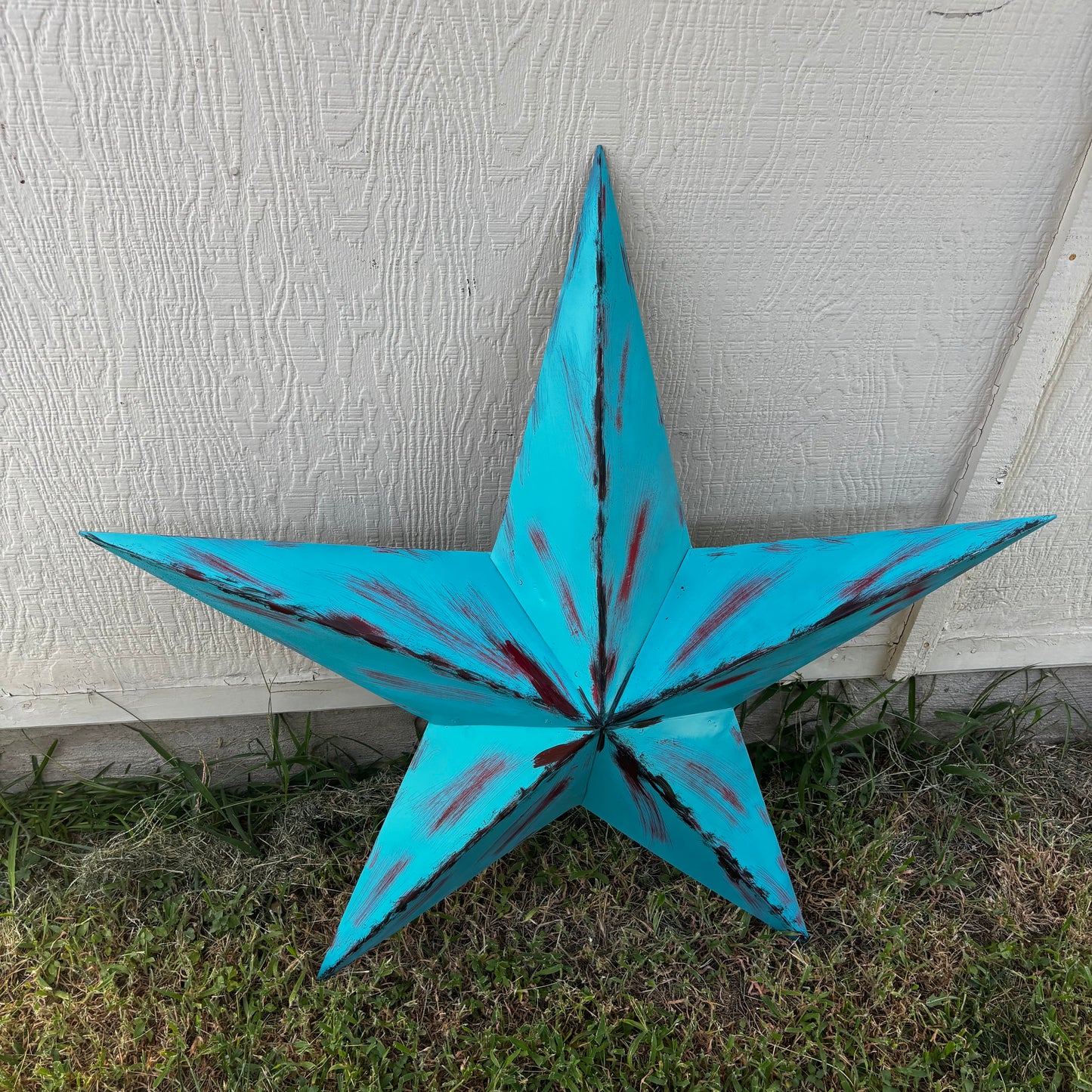 TURQUOISE DISTRESSED TWO TONE BARN STAR METAL ART WESTERN HOME DECOR HANDMADE
