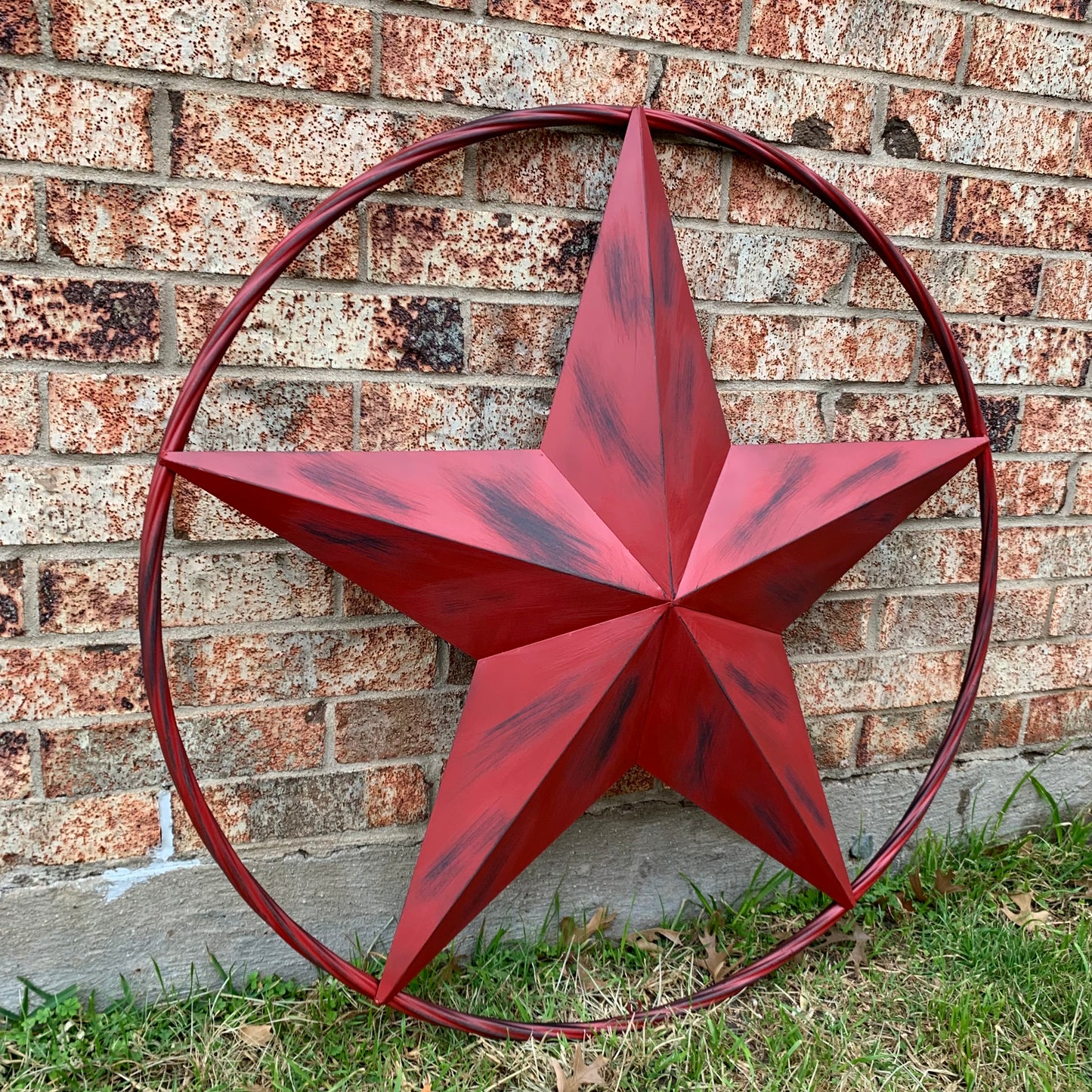 RED DISTRESSED STAR TWO TONE TEXTURE BARN STAR METAL LONESTAR TWISTED ROPE RING WESTERN HOME DECOR HANDMADE NEW #EH12958
