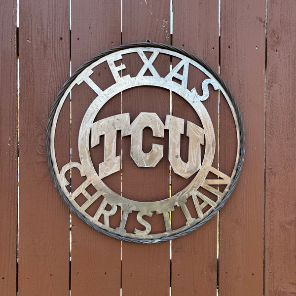 TCU TEXAS CHRISTIAN CUSTOM RAW METAL VINTAGE CRAFT TEAM SIGN UNPAINTED HANDMADE