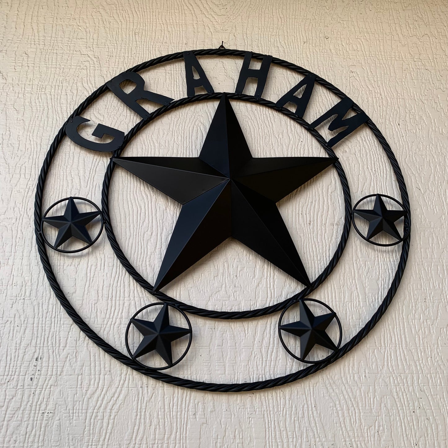 GRAHAM STYLE YOUR CUSTOM NAME STAR BARN STAR METAL LONE STAR WESTERN HOME DECOR RUSTIC BLACK HANDMADE 24",32",36",50"