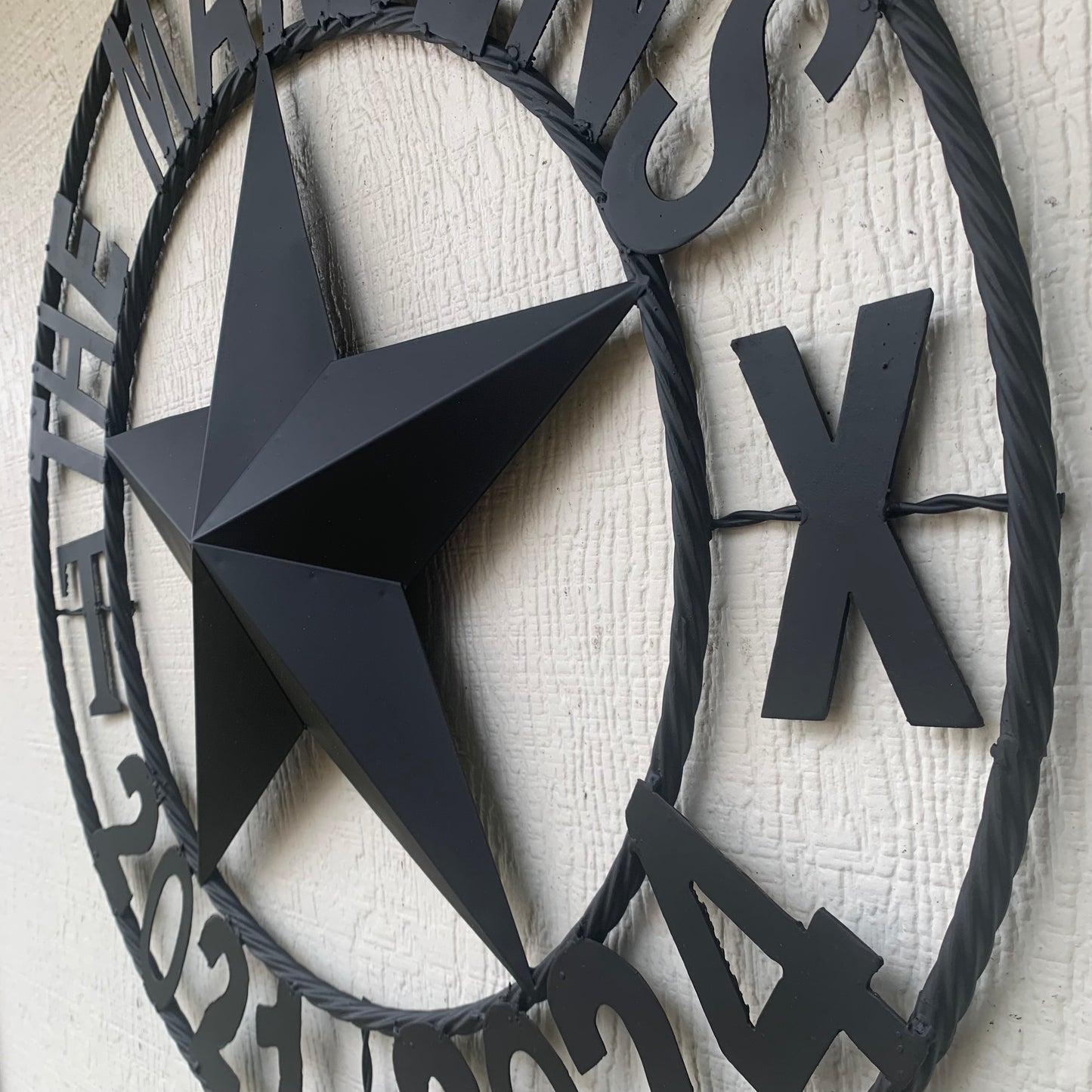MARDENS STYLE CUSTOM NAME STAR BARN METAL STAR 3d TWISTED ROPE RING WESTERN HOME DECOR RUSTIC BLACK HANDMADE 24",32",36",50"
