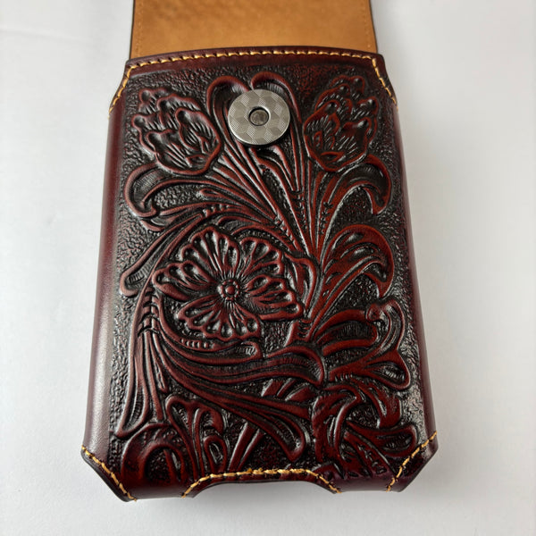7" PLAIN FLORAL LEATHER HOLSTER BROWN STAR POUCH EXTRA LARGE  BELT LOOP CELL PHONE CASE UNIVERSAL OVERSIZE