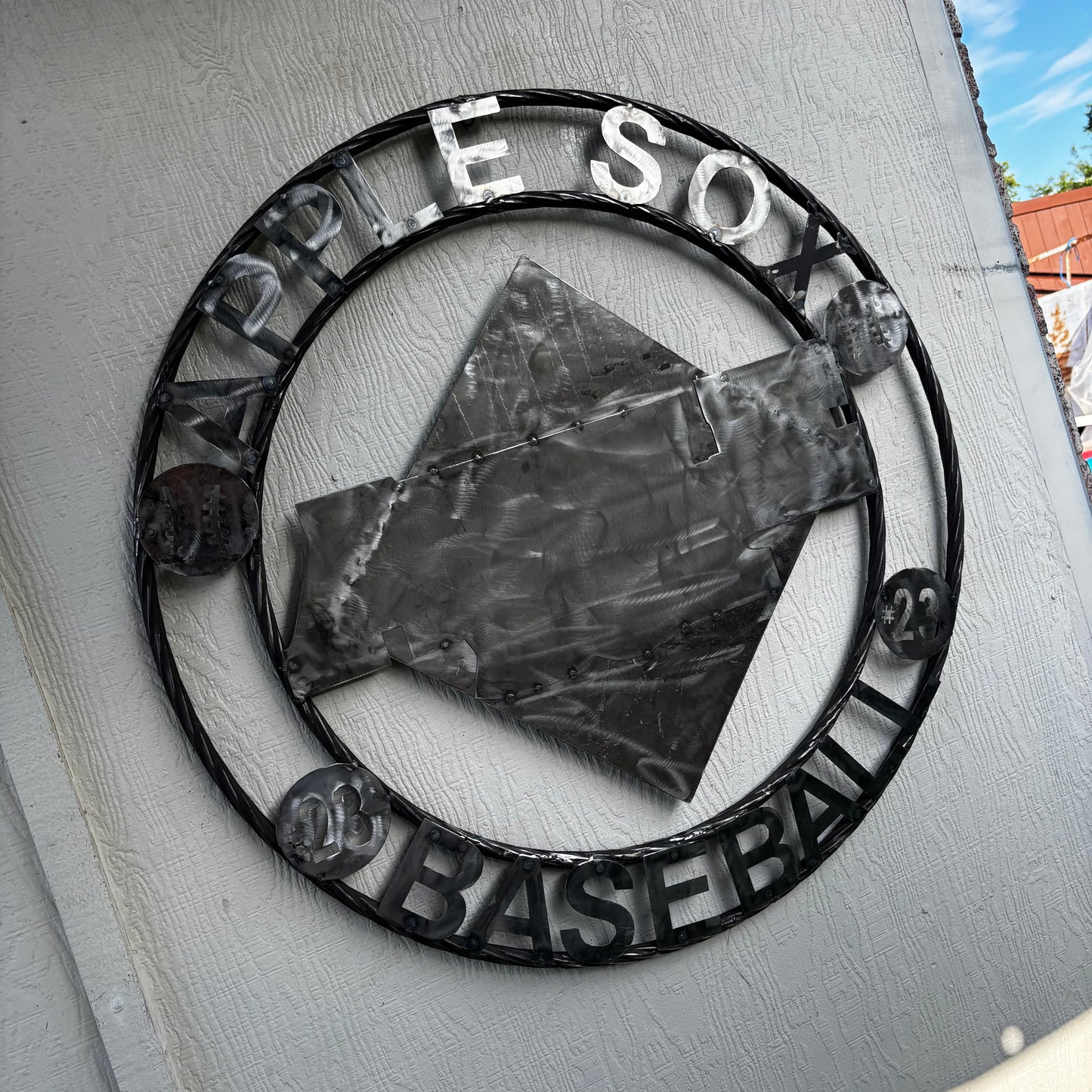 APPLE SOX BASEBALL CUSTOM METAL VINTAGE CRAFT SIGN TEAM NAVY BLUE WHITE RED HANDMADE