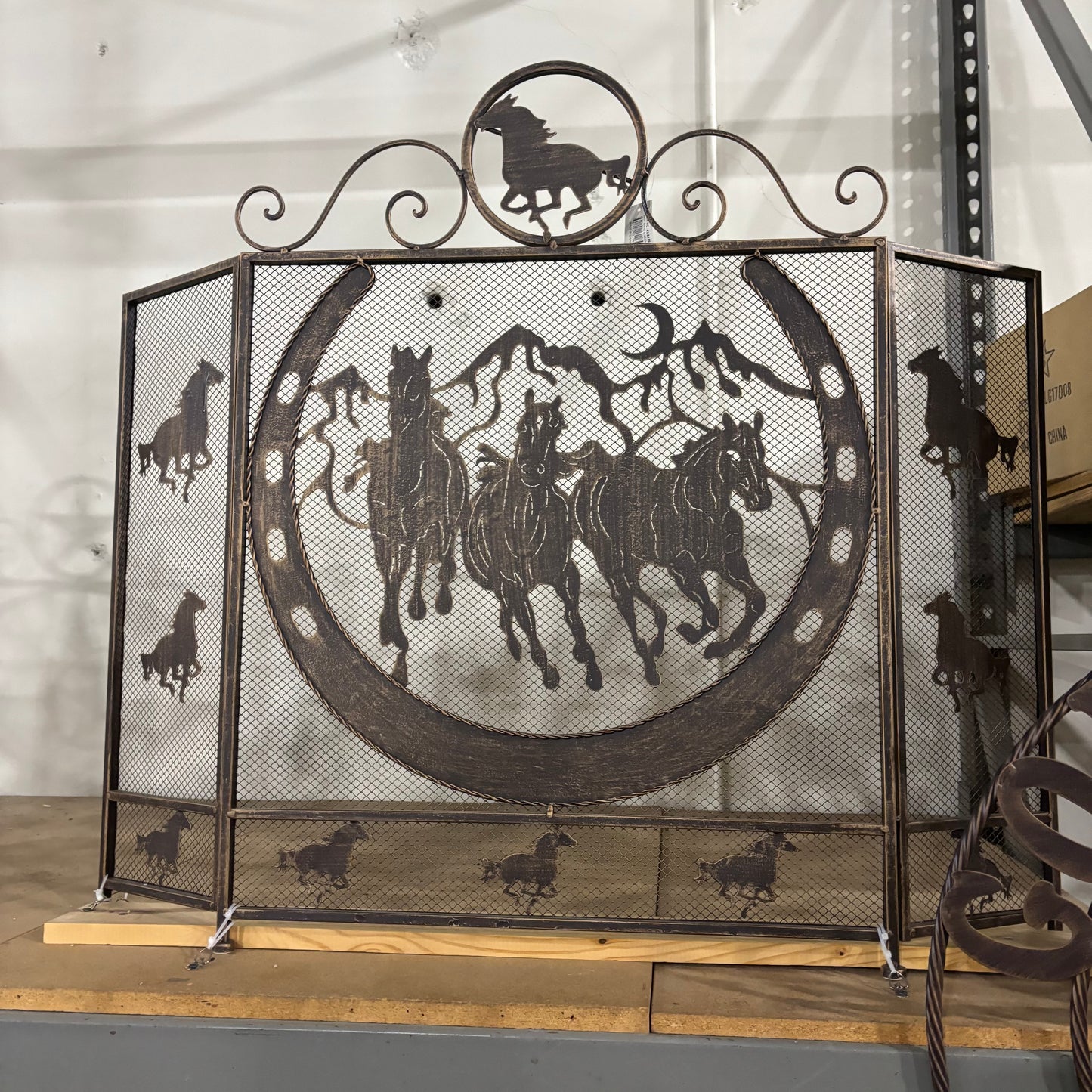 RUNNING HORSE METAL FIREPLACE SCREEN 40" X 33.5" WESTERN HOME DECOR HANDMADE #EH80005