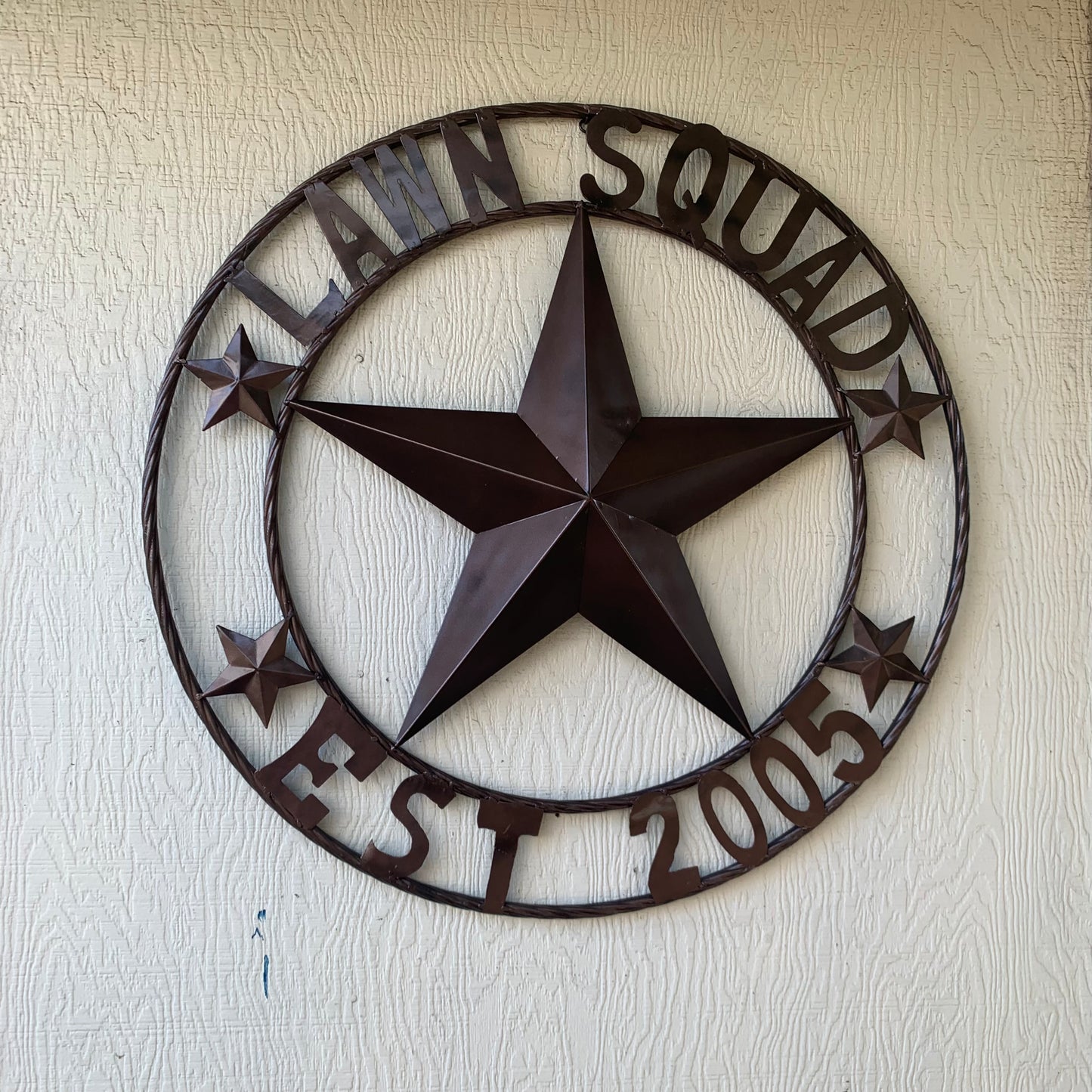 LAWN SQUAD STYLE CUSTOM BARN STAR NAME YOUR CUSTOM NAME STAR METAL NAME BARN STAR WITH TWISTED ROPE RING DESIGN METAL WALL 3d STAR ART WESTERN HOME DECOR RUSTIC BRONZE NEW