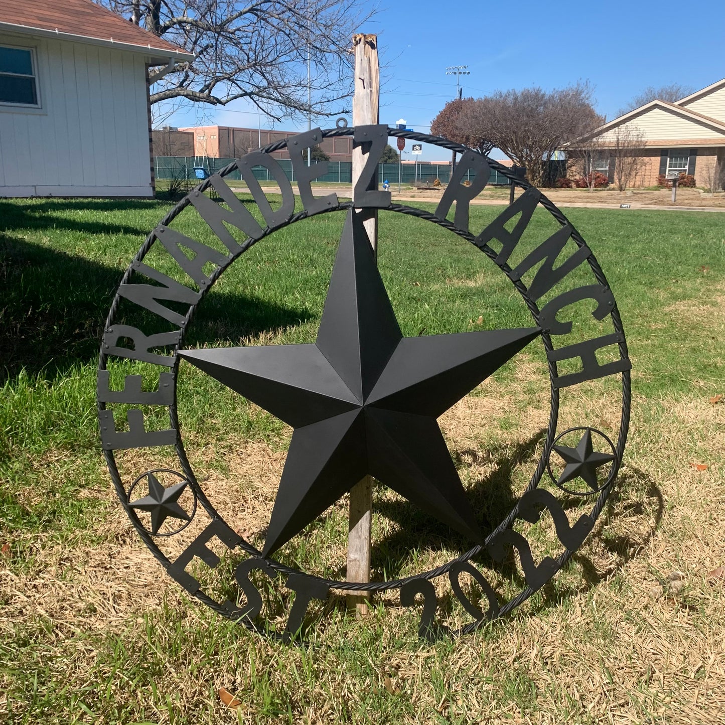 FERNANDEZ RANCH STYLE YOUR CUSTOM NAME STAR BARN STAR METAL LONE STAR WESTERN HOME DECOR RUSTIC BLACK HANDMADE 24",32",36",50"