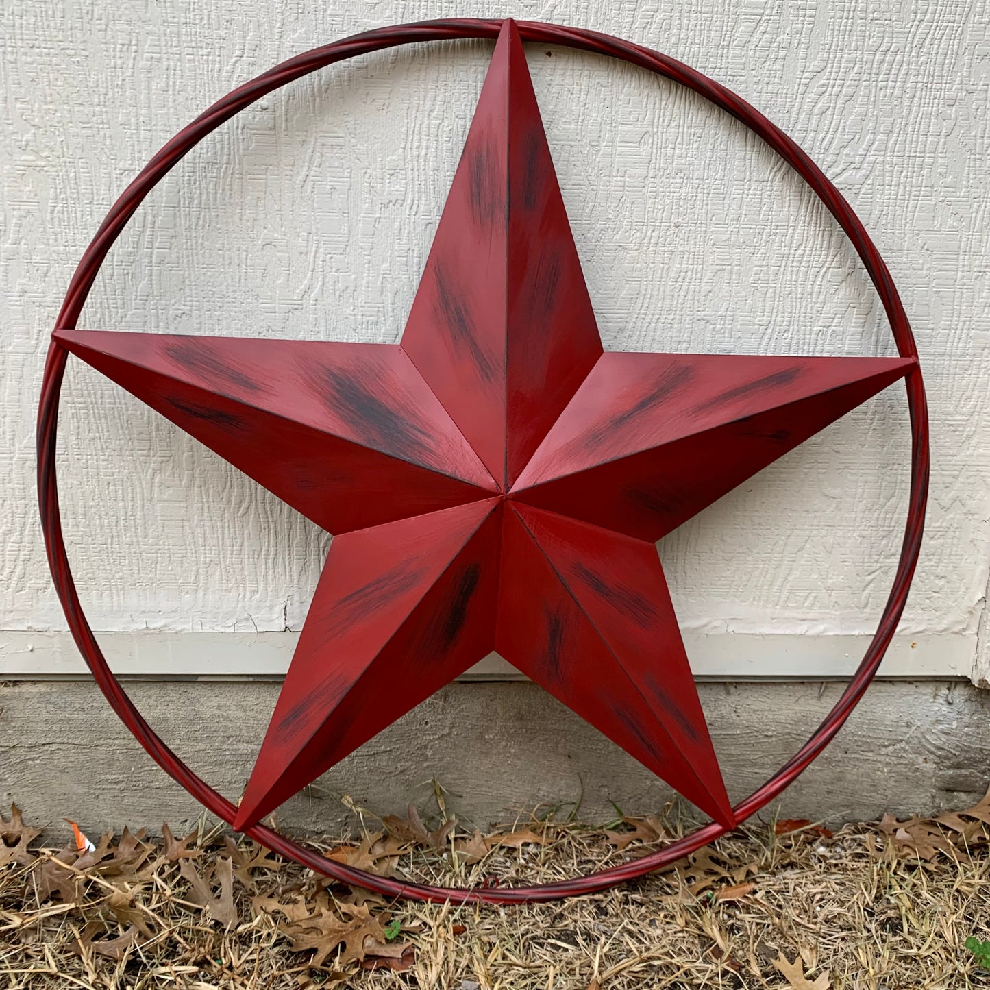 RED DISTRESSED STAR TWO TONE TEXTURE BARN STAR METAL LONESTAR TWISTED ROPE RING WESTERN HOME DECOR HANDMADE NEW #EH12958
