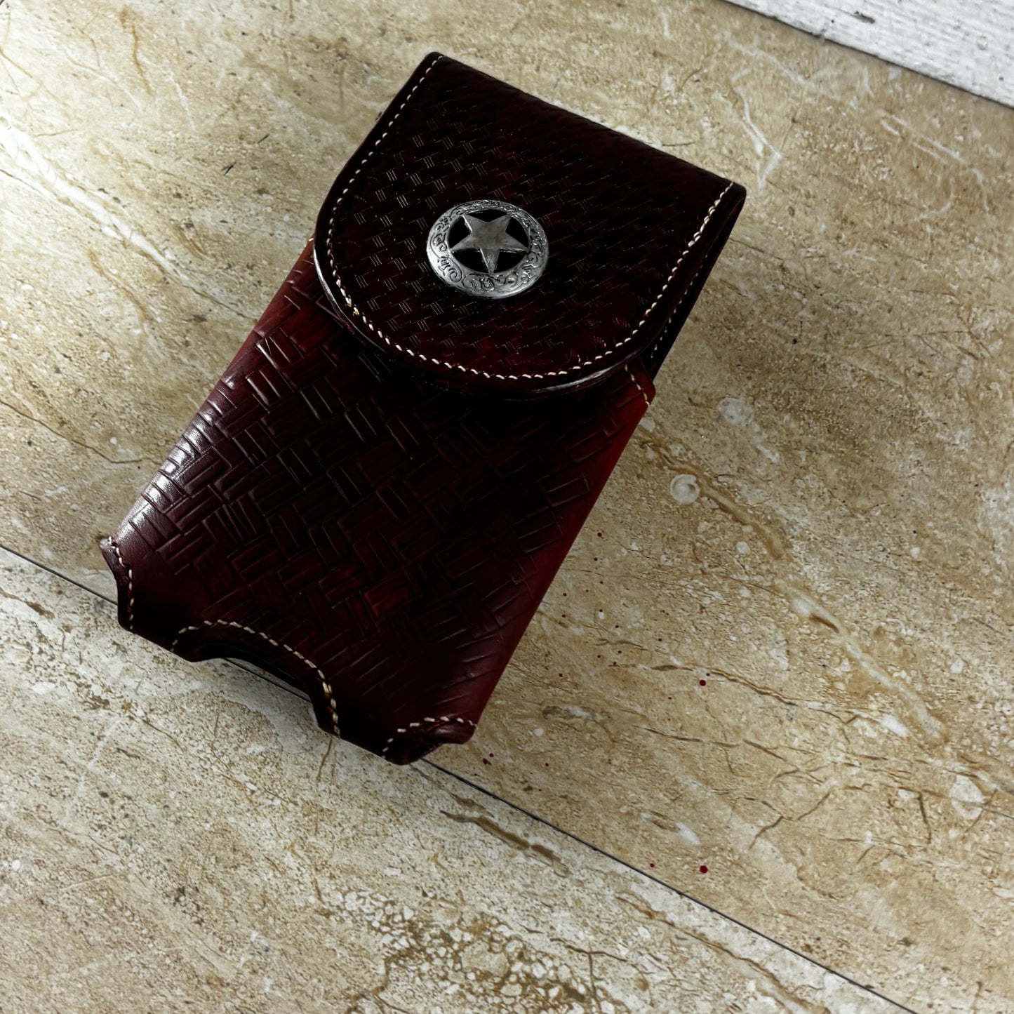 7" LONE STAR LEATHER HOLSTER BROWN STAR POUCH EXTRA LARGE  BELT LOOP CLIP CELL PHONE CASE UNIVERSAL HANDMADE #EH13808