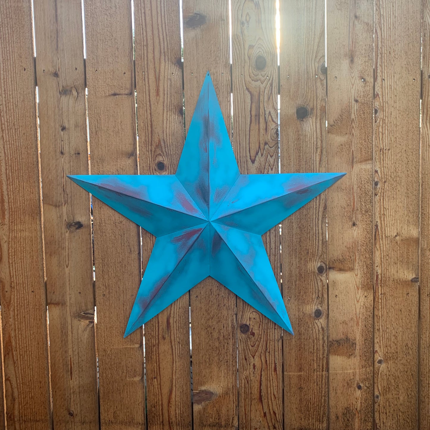 #EH10540 TURQUOISE DISTRESSED TWO TONE BARN STAR METAL ART WESTERN HOME DECOR HANDMADE NEW