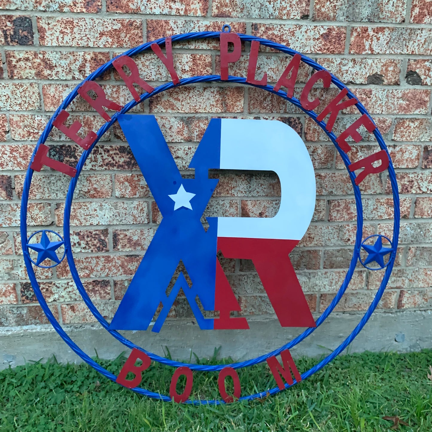 #EH11299 CUSTOM NAME XR ROOFING STYLE SIGN RED,WHITE & BLUE TEXAS FLAG LOGO HANDMADE