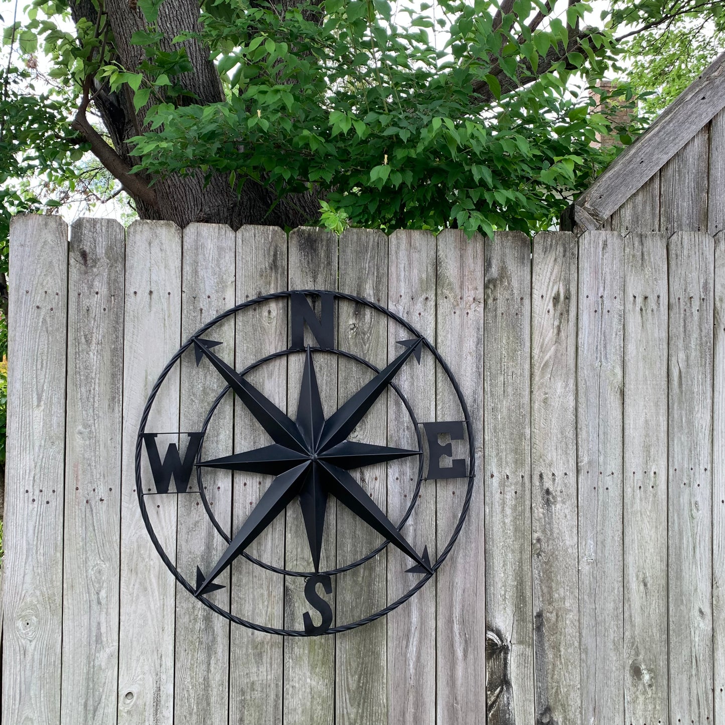 36" COMPASS RUSTIC BLACK METAL SIGN WALL ART WESTERN HOME DECOR HANDMADE NEW