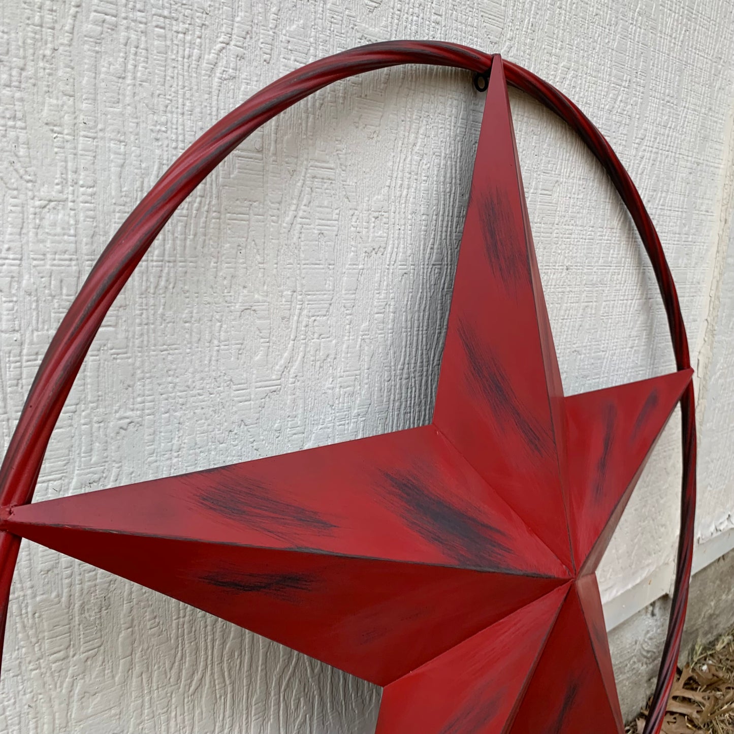 RED DISTRESSED STAR TWO TONE TEXTURE BARN STAR METAL LONESTAR TWISTED ROPE RING WESTERN HOME DECOR HANDMADE NEW #EH12958
