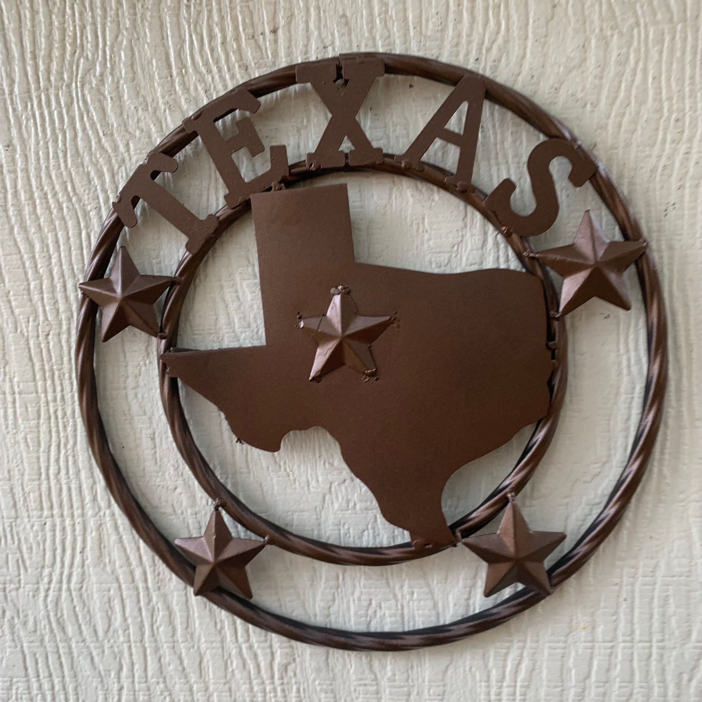 12" STATE OF TEXAS MAP RUSTIC BRONZE TWISTED RING METAL SIGN WESTERN HOME DECOR HANDMADE NEW