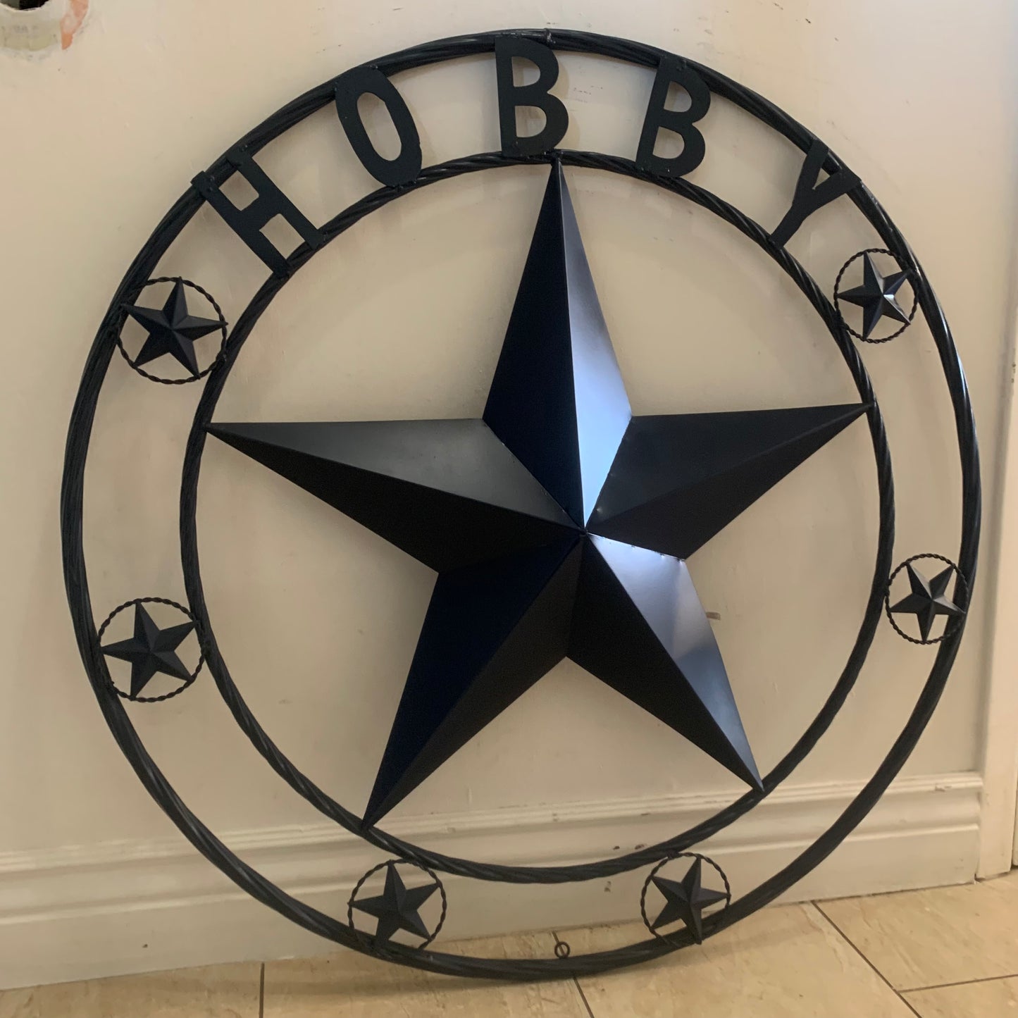 HOBBY STYLE CUSTOM NAME STAR BARN METAL STAR 3d TWISTED ROPE RING WESTERN HOME DECOR RUSTIC NAVY BLUE HANDMADE 24",32",36",50"