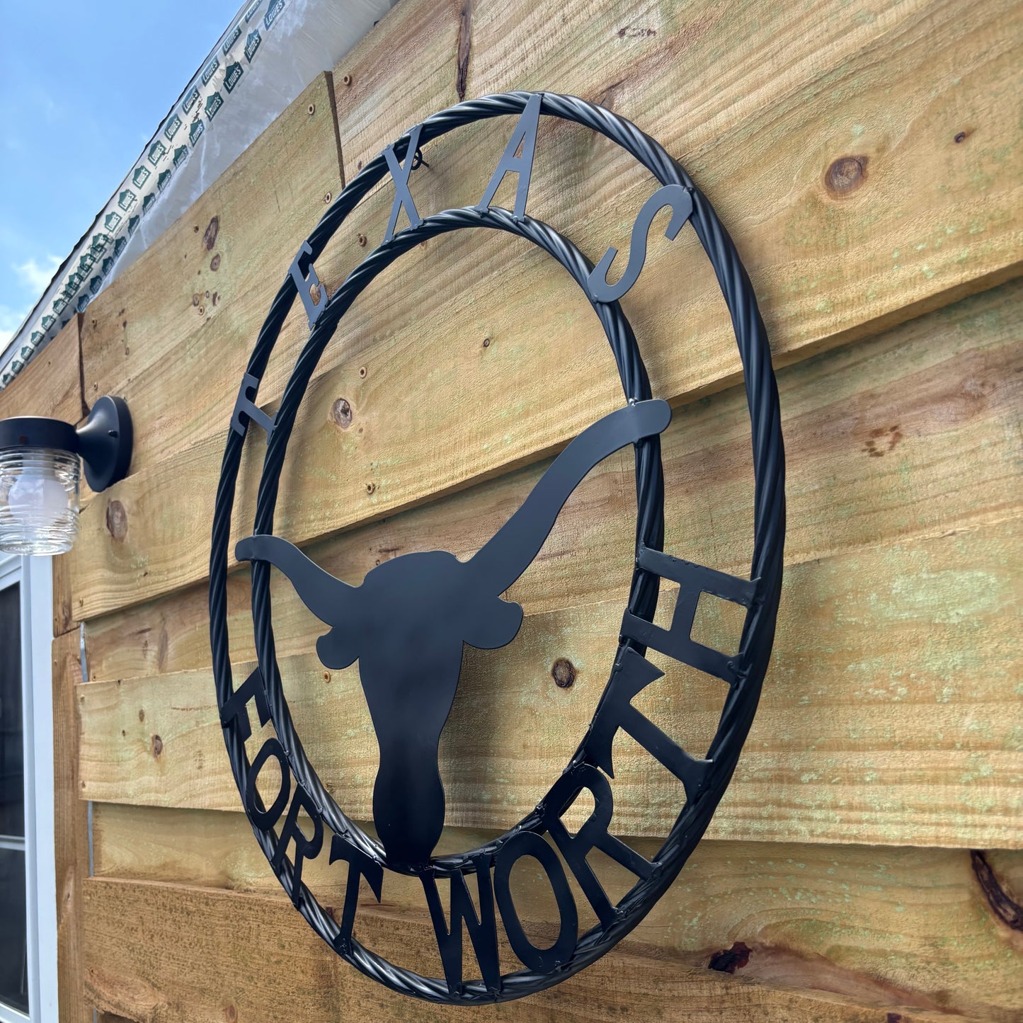 TEXAS FORT WORTH METAL SIGN LONGHORNS BLACK WESTERN HOME DECOR HANDMADE